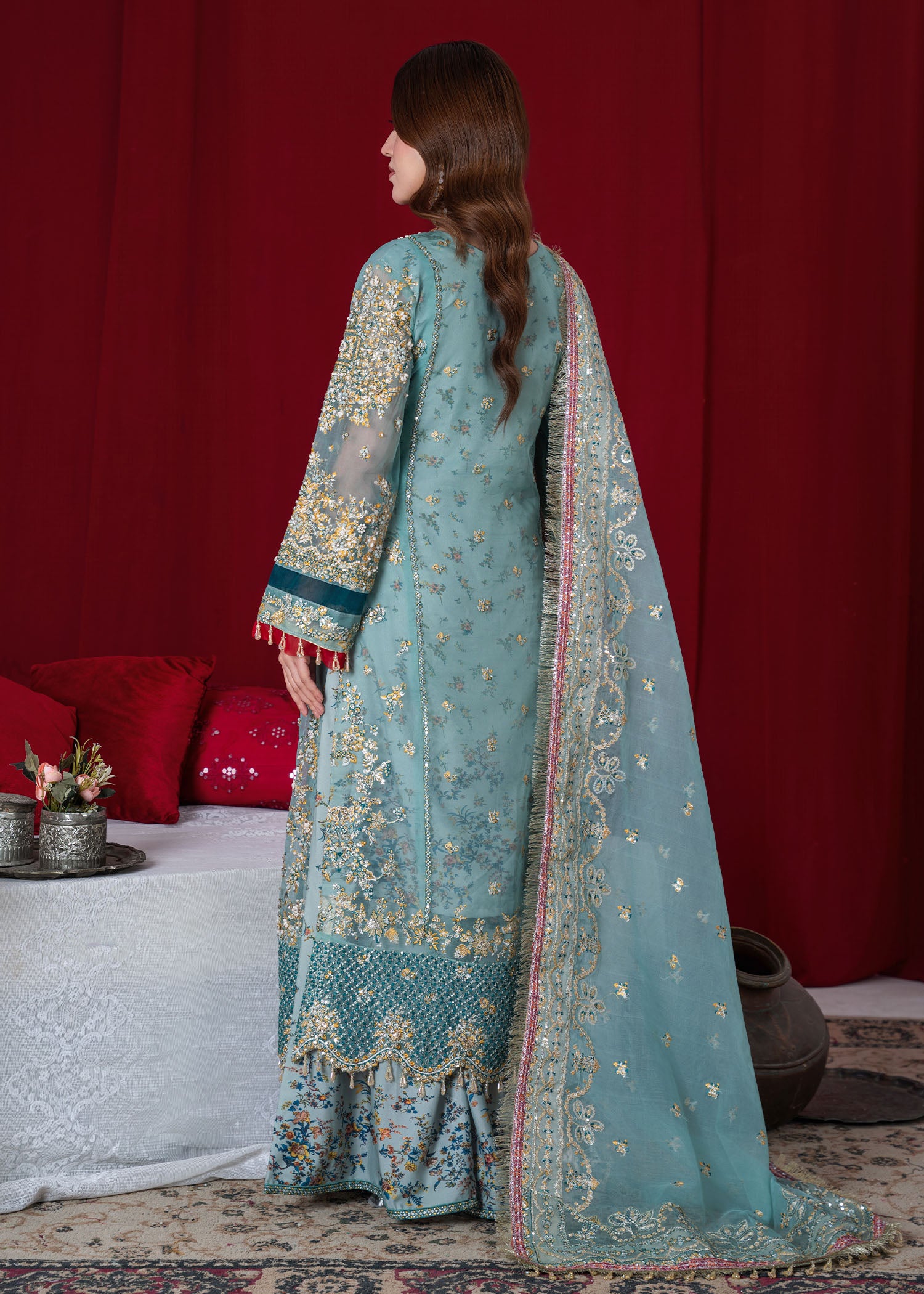 organza Sharara in Sky blue