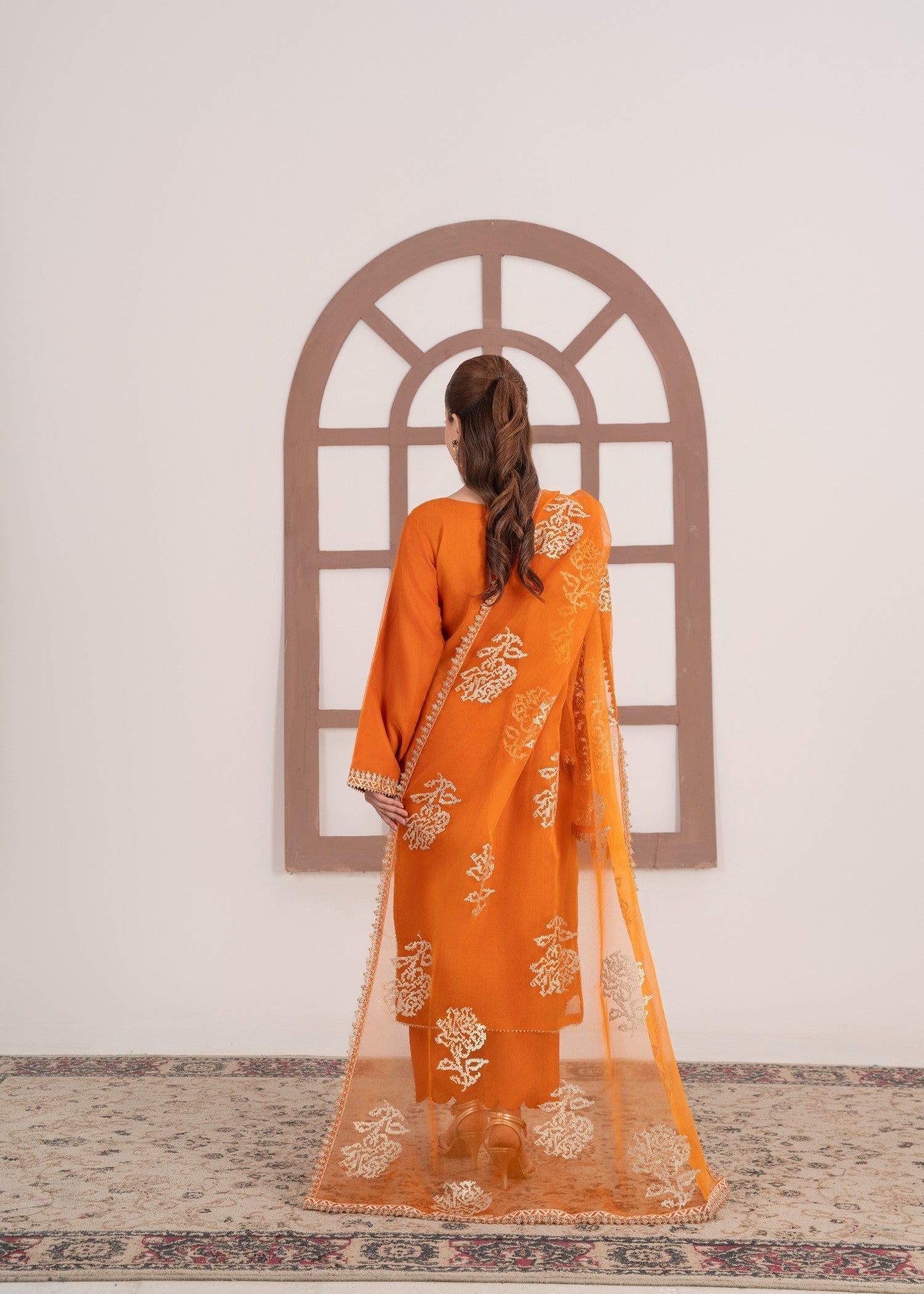 organza Kurta Set in Pumpkin orange