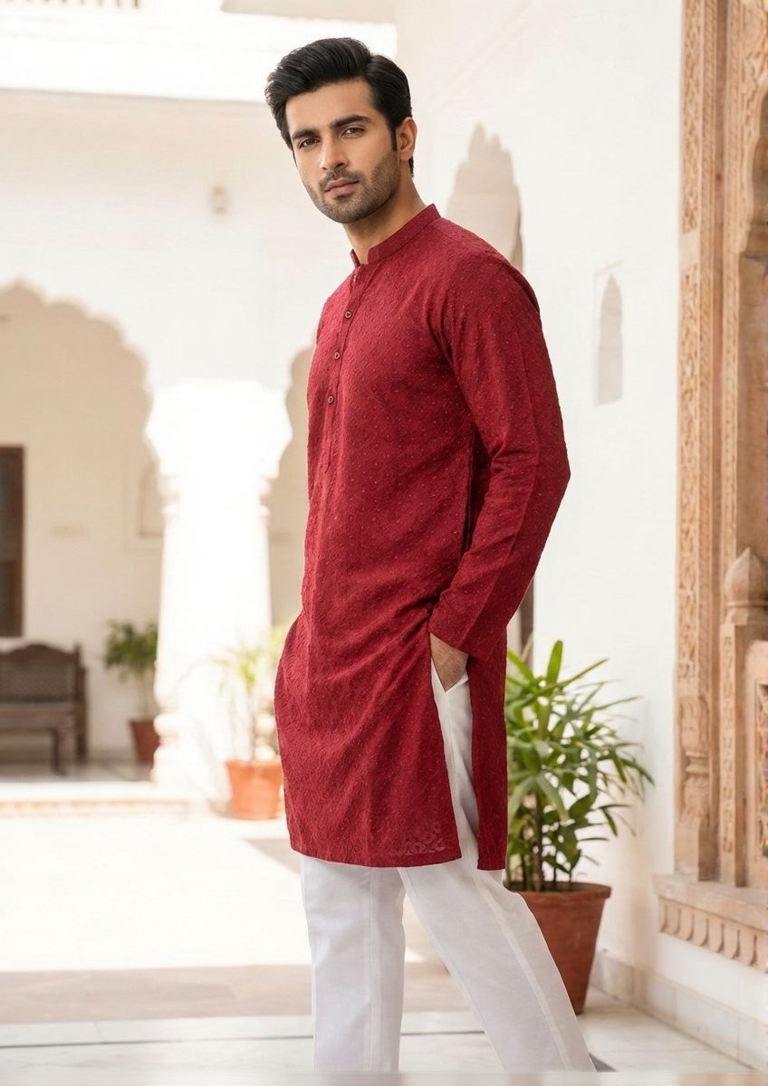 chikankari cotton Kurta in Maroon by Dulha Fashion House