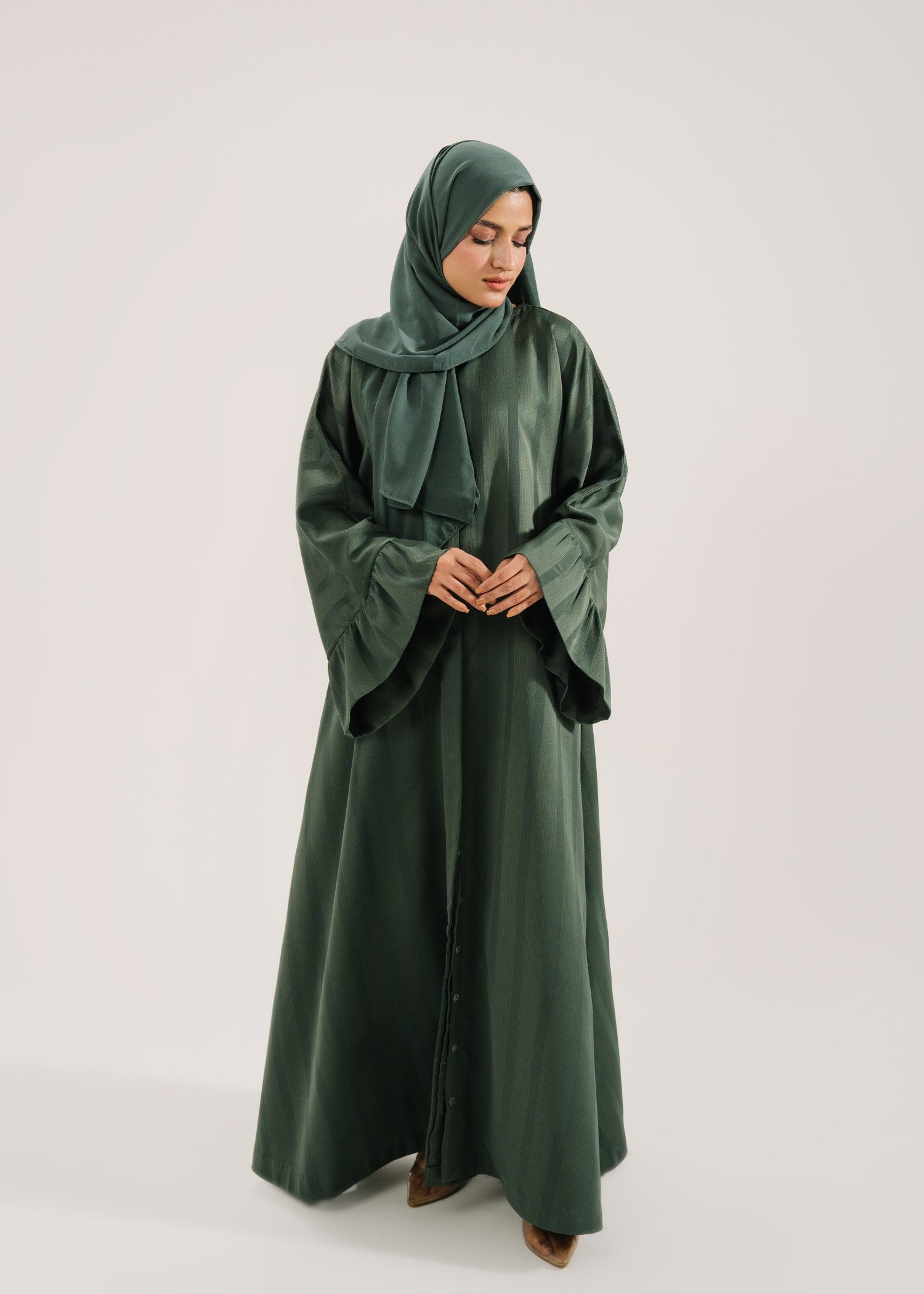 self-textured organza Abaya in Bottle green