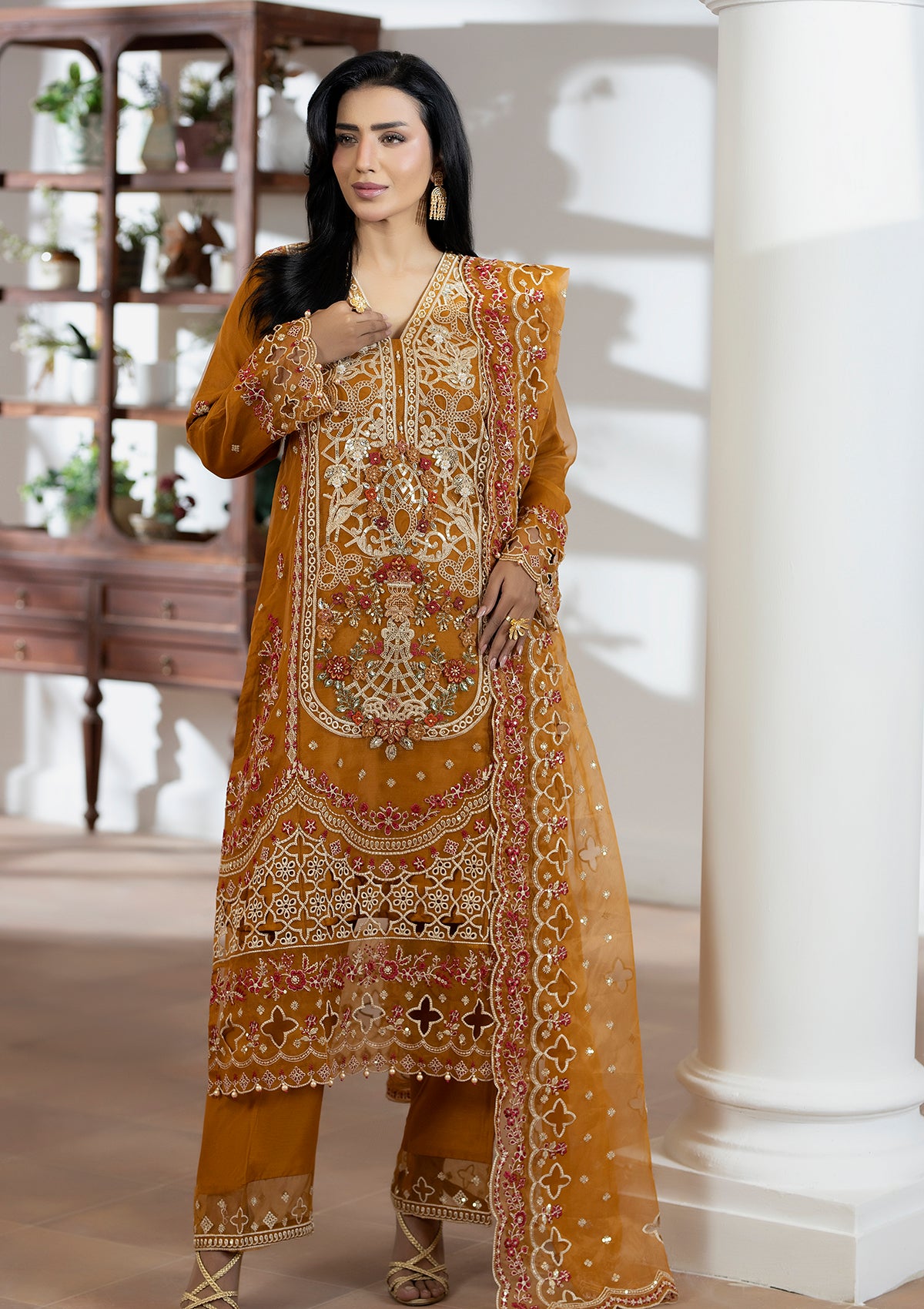 organza Kurta Set in Mustard