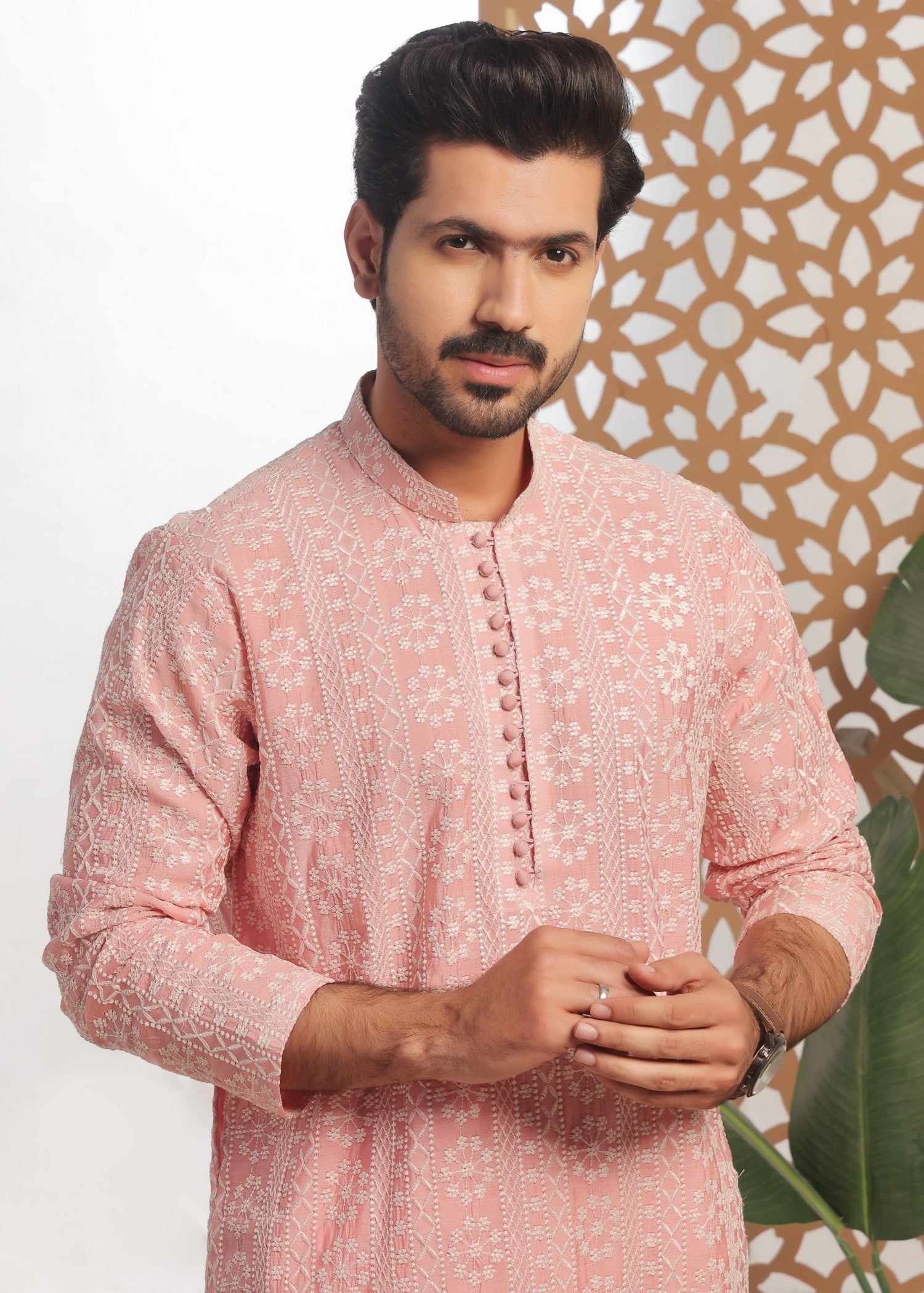 cotton silk Kurta Set in Rose pink