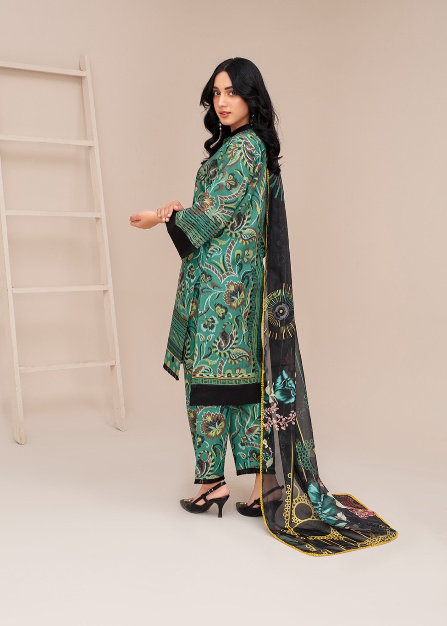 poly lawn Kurta Set in Pine green
