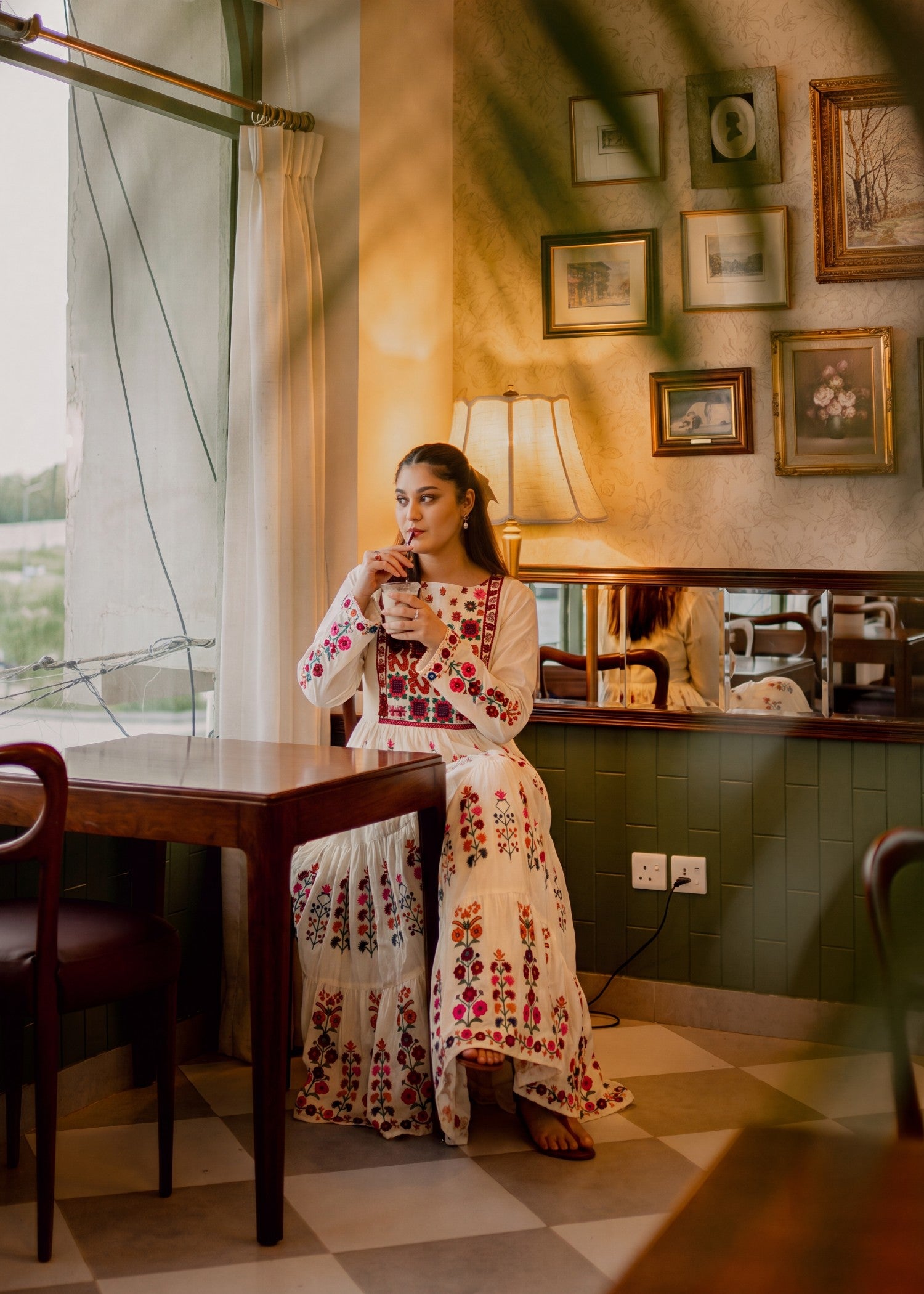 lawn Anarkali in Off-white