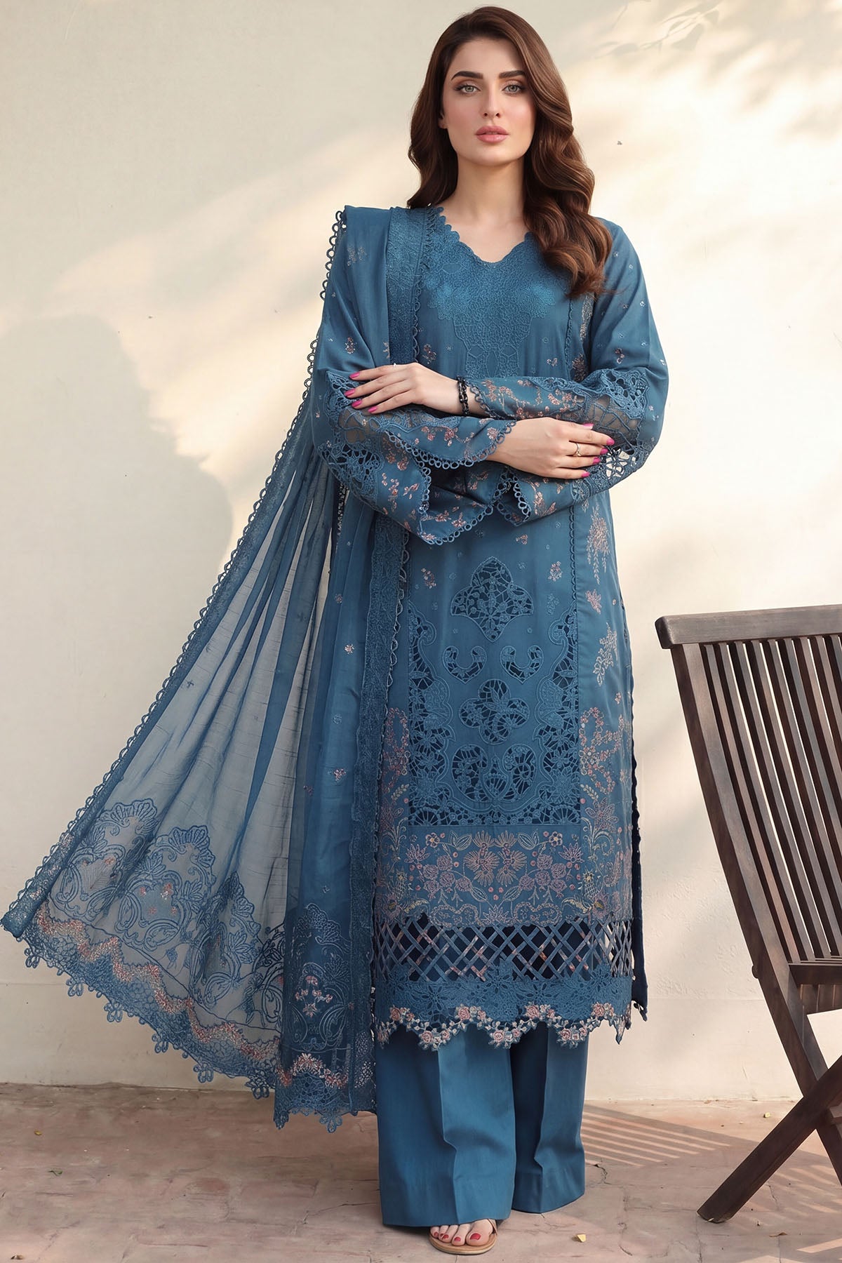lawn Kurta Set in Blue