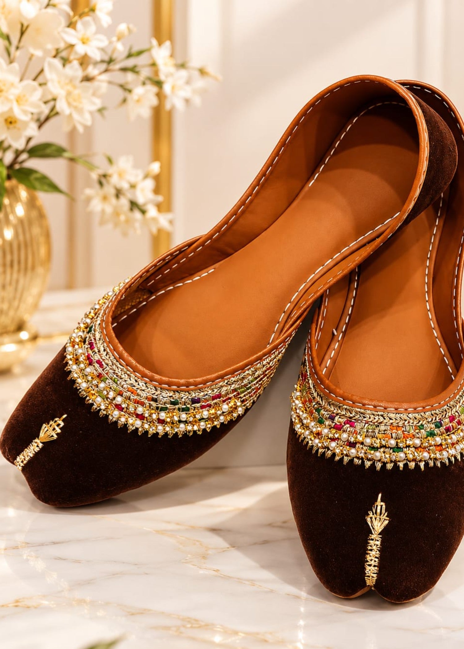 Khussa in Cinnamon brown by - High Quality Women Khussa FFL9953