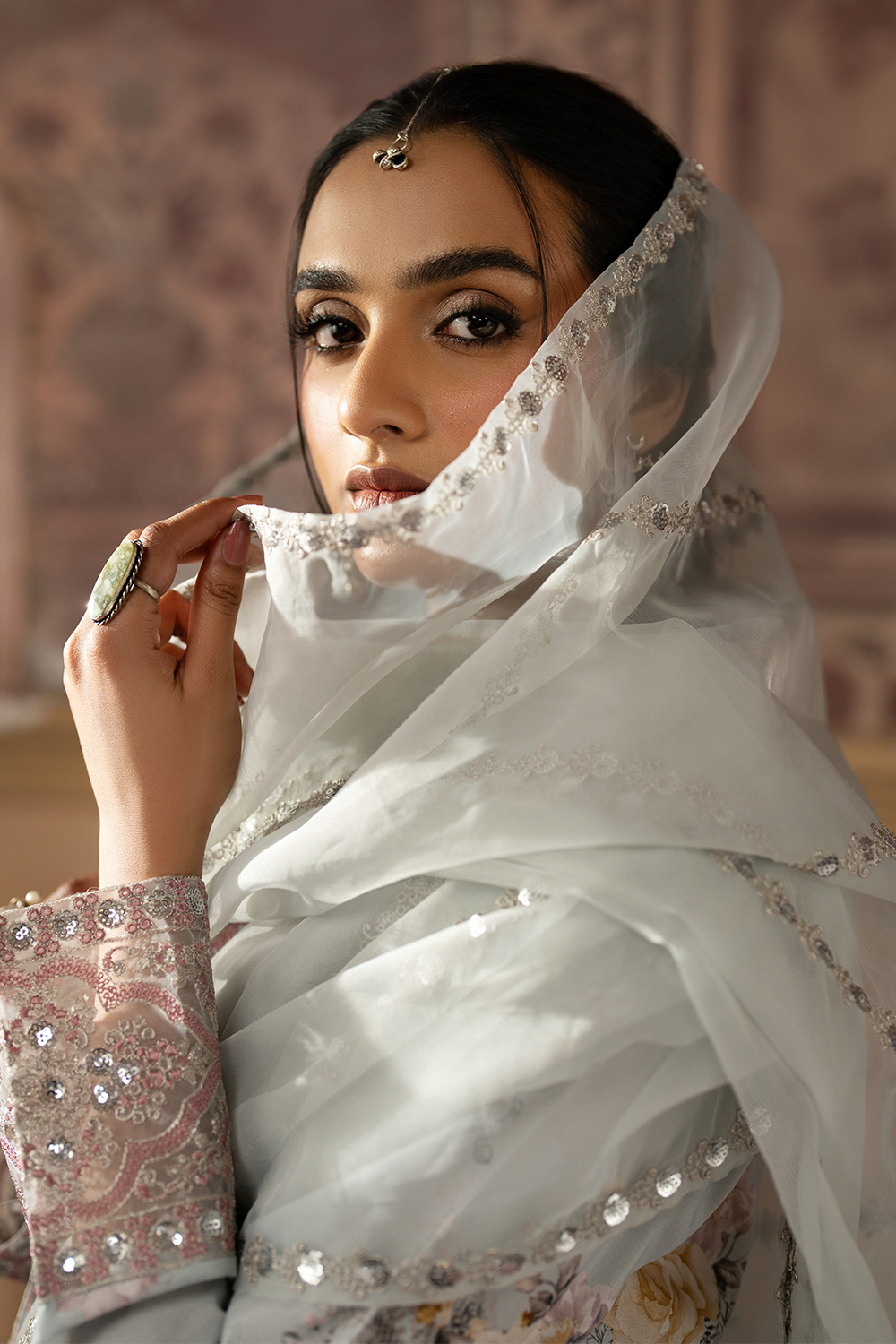 silk finish lawn Sharara in Ice blue