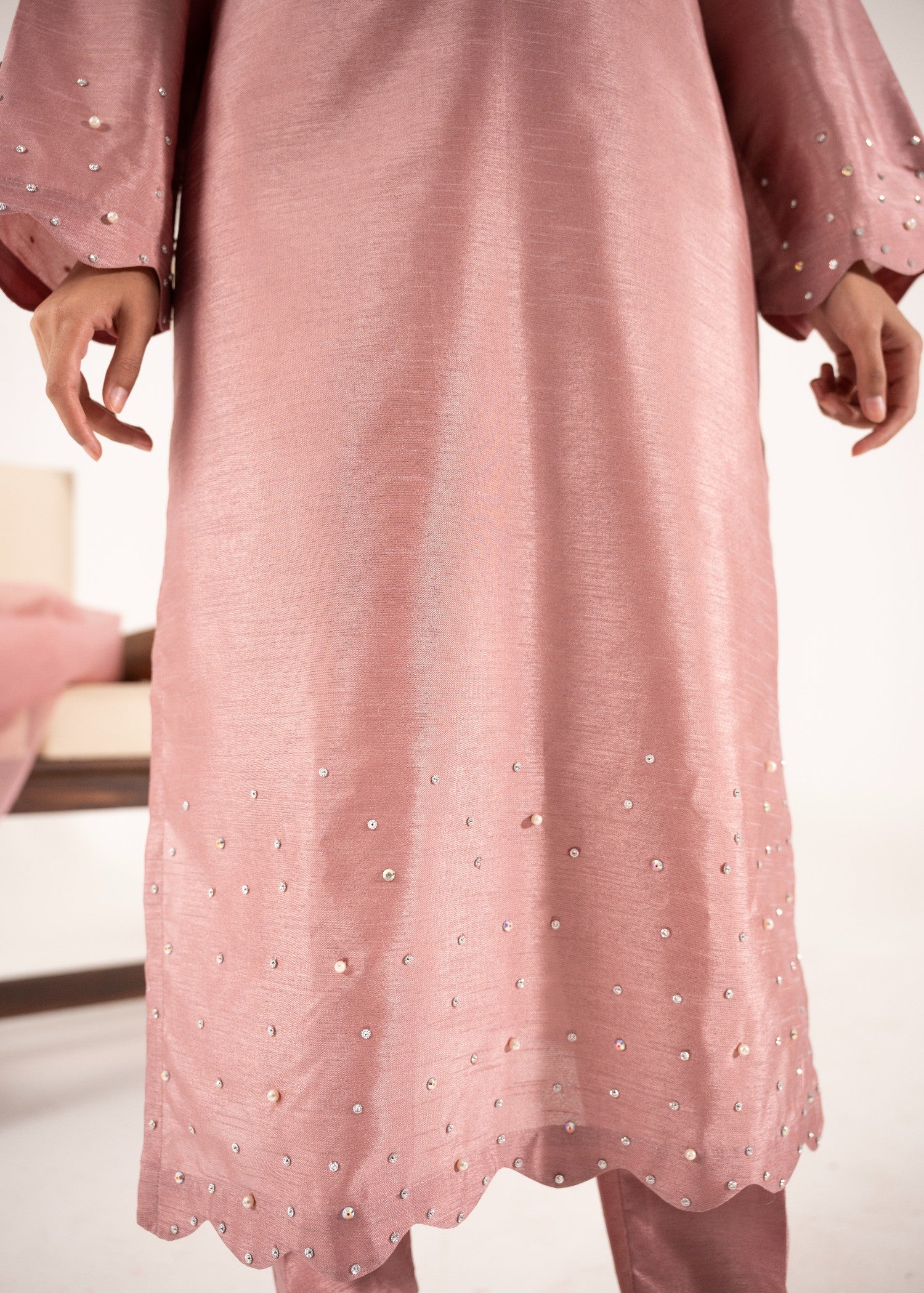 pk raw silk Kurta Set in Tea rose pink
