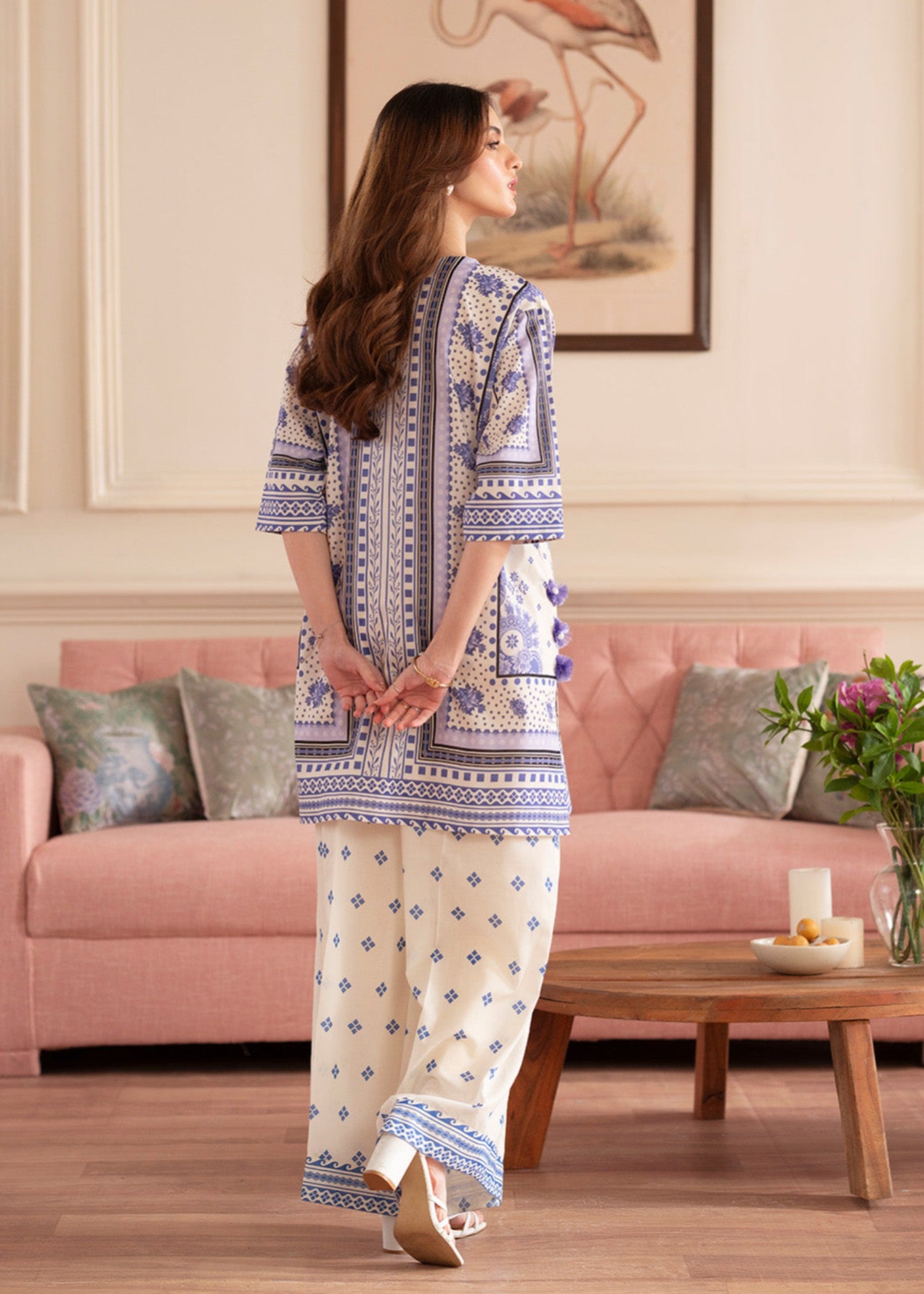 lawn Unstitched in Off-white, periwinkle