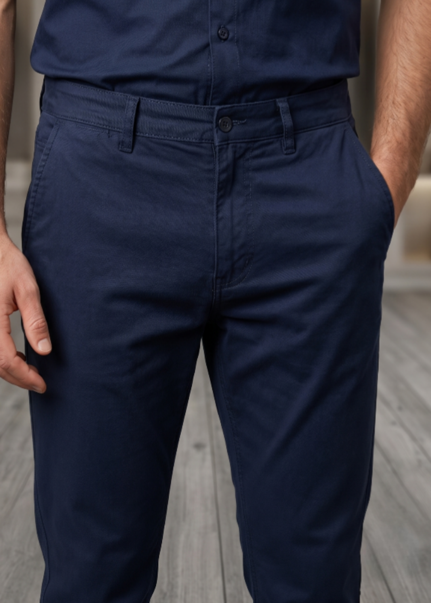 cotton satin Pants in Navy blue