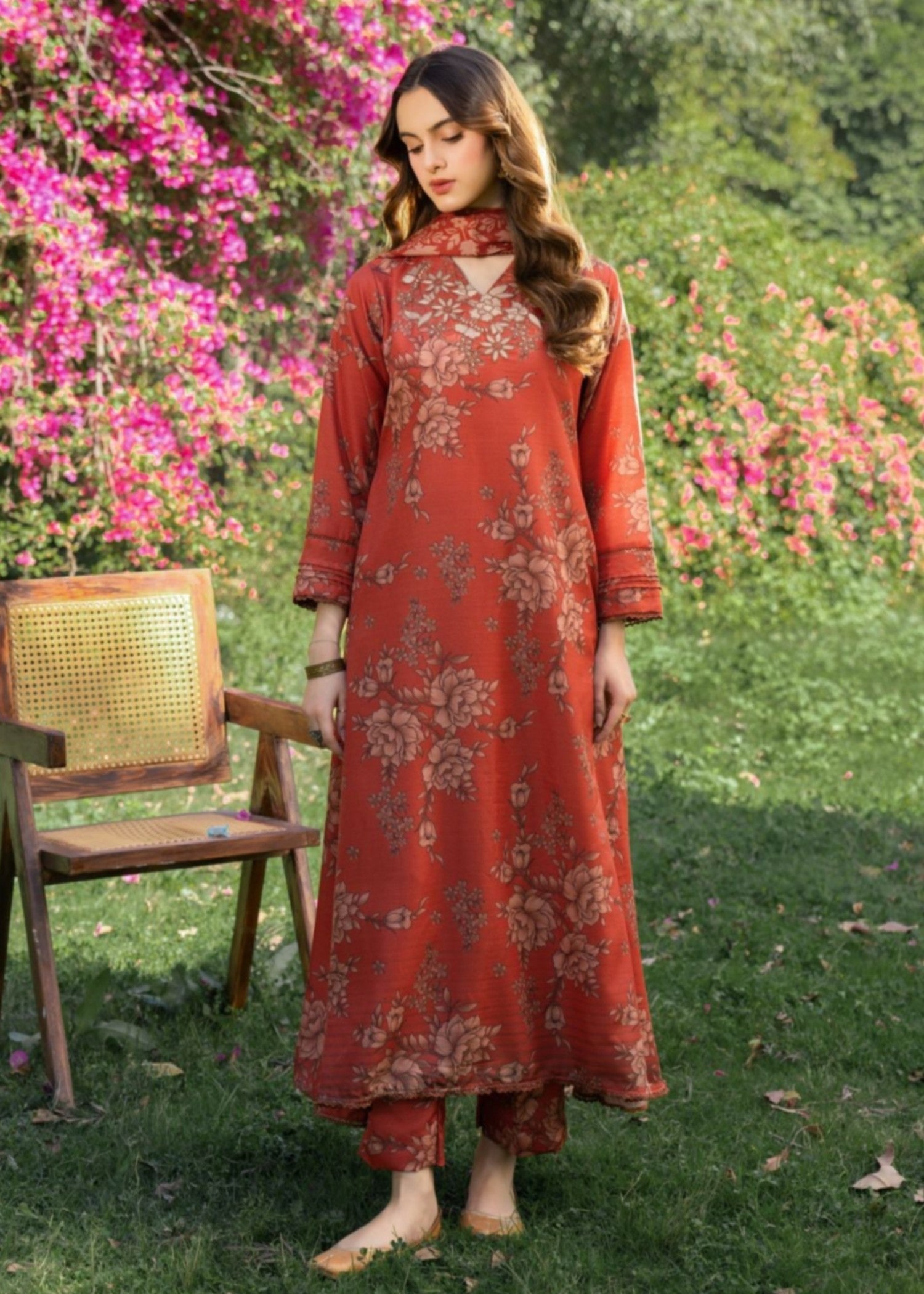 lawn Pishwas in Orange