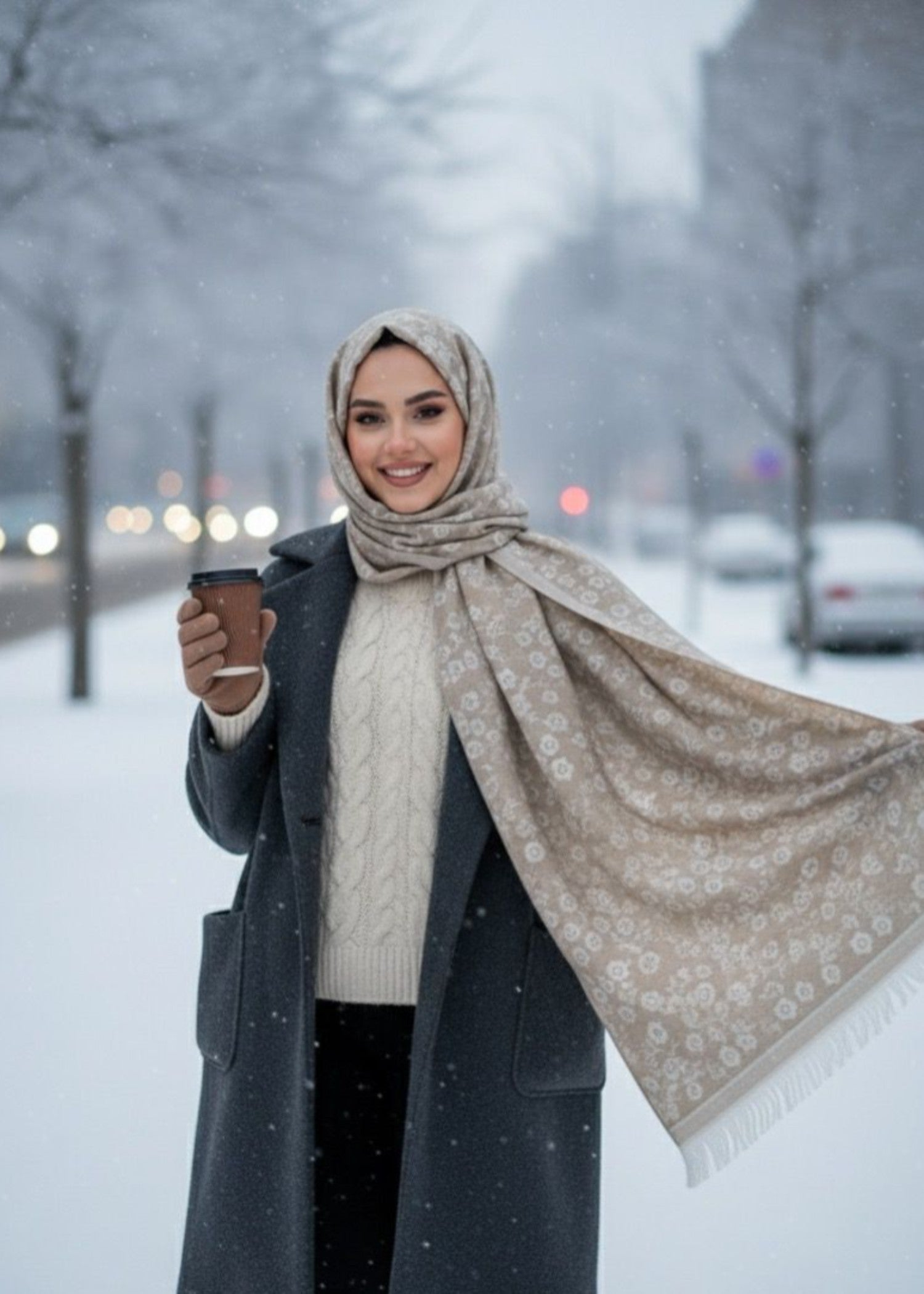 wool Hijab in Tan brown