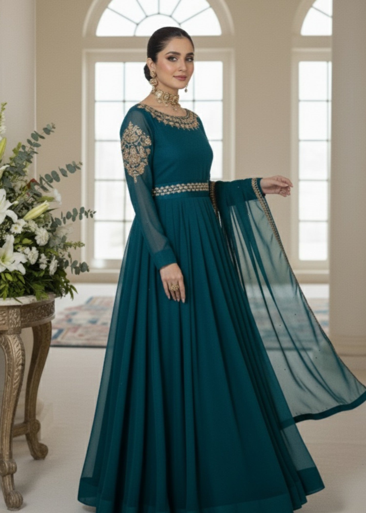 polyester chiffon Maxi in Bondi blue