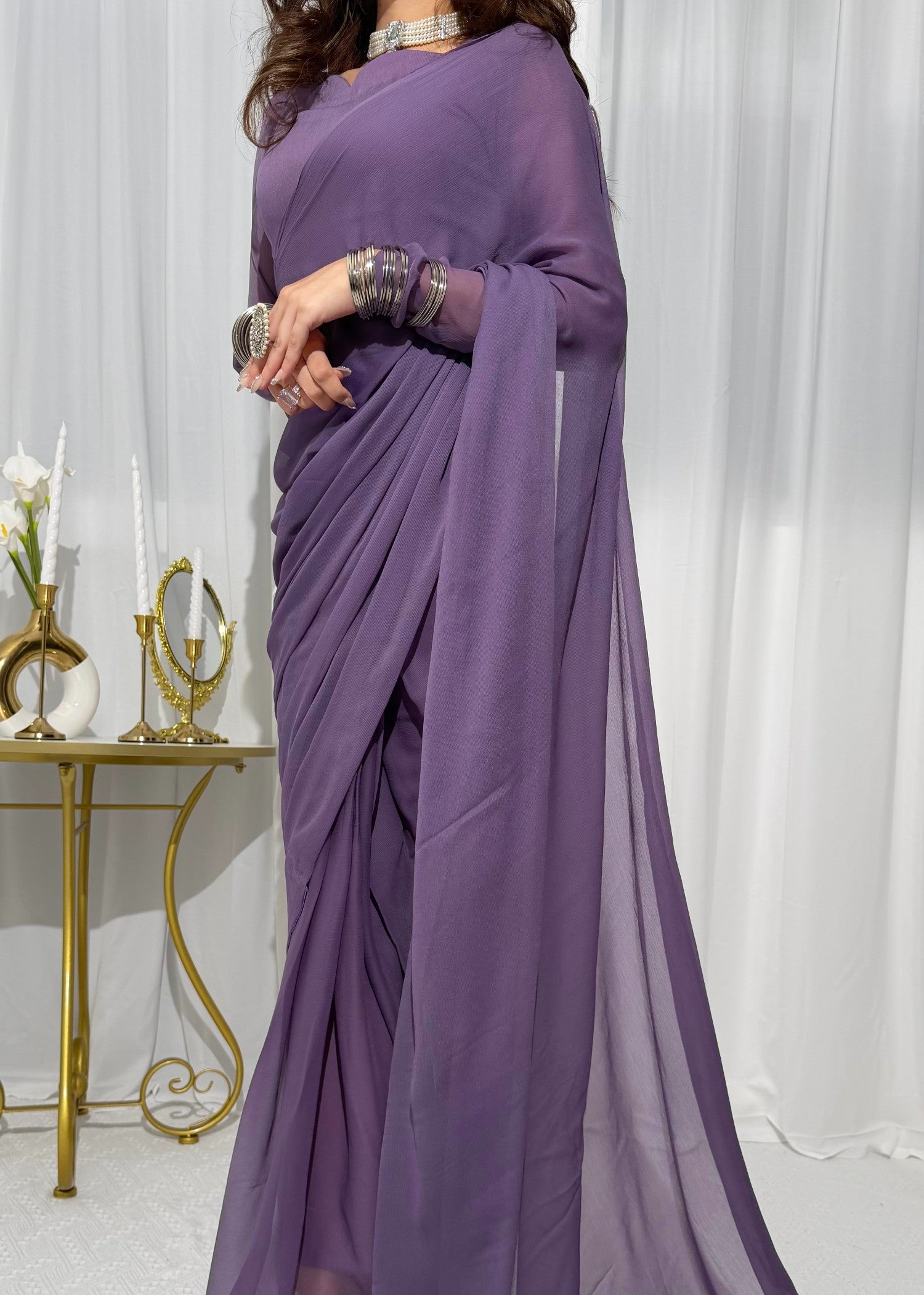 chiffon Saree in Lilac