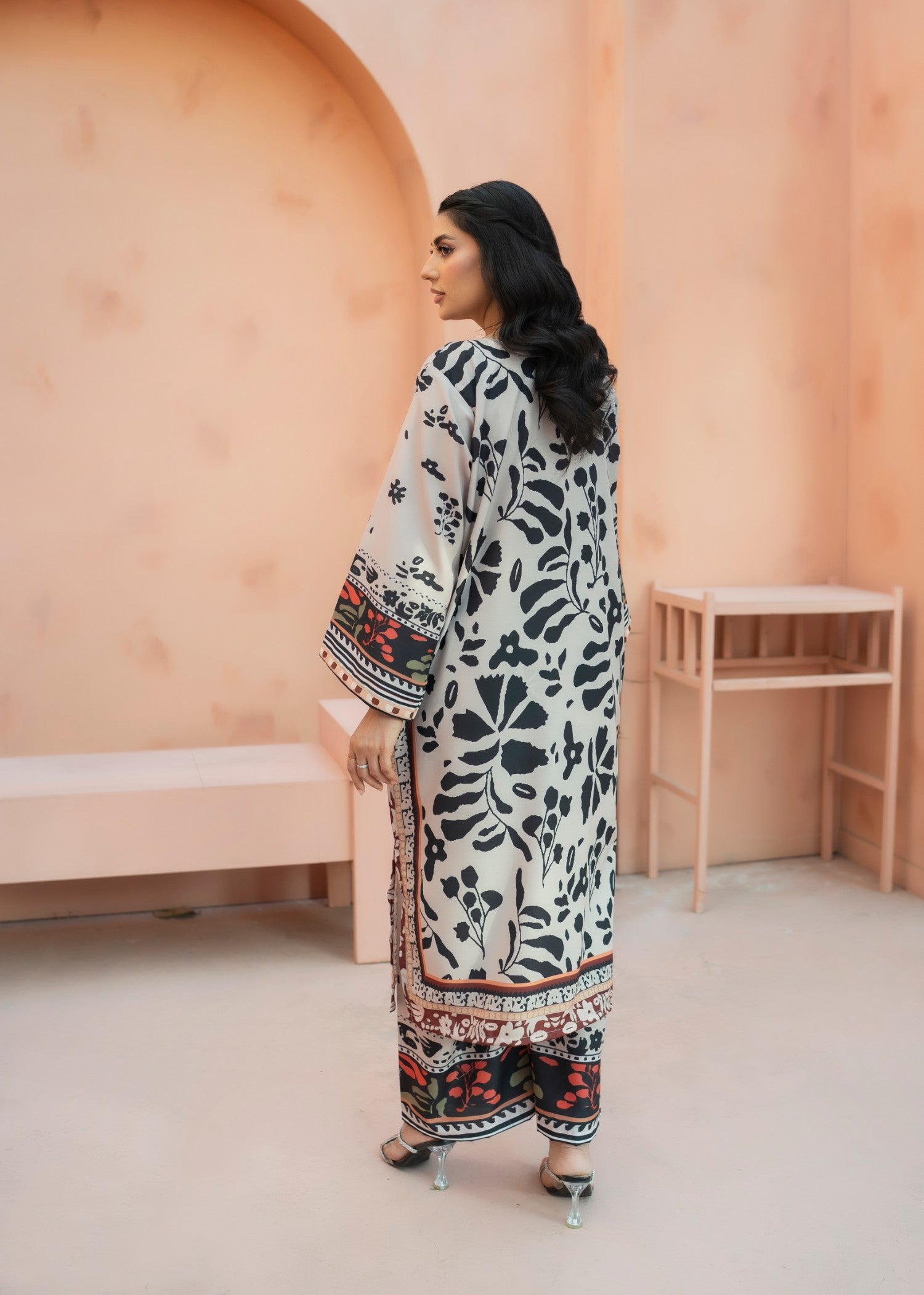 poly lawn Co Ord Sets in Black, off-white