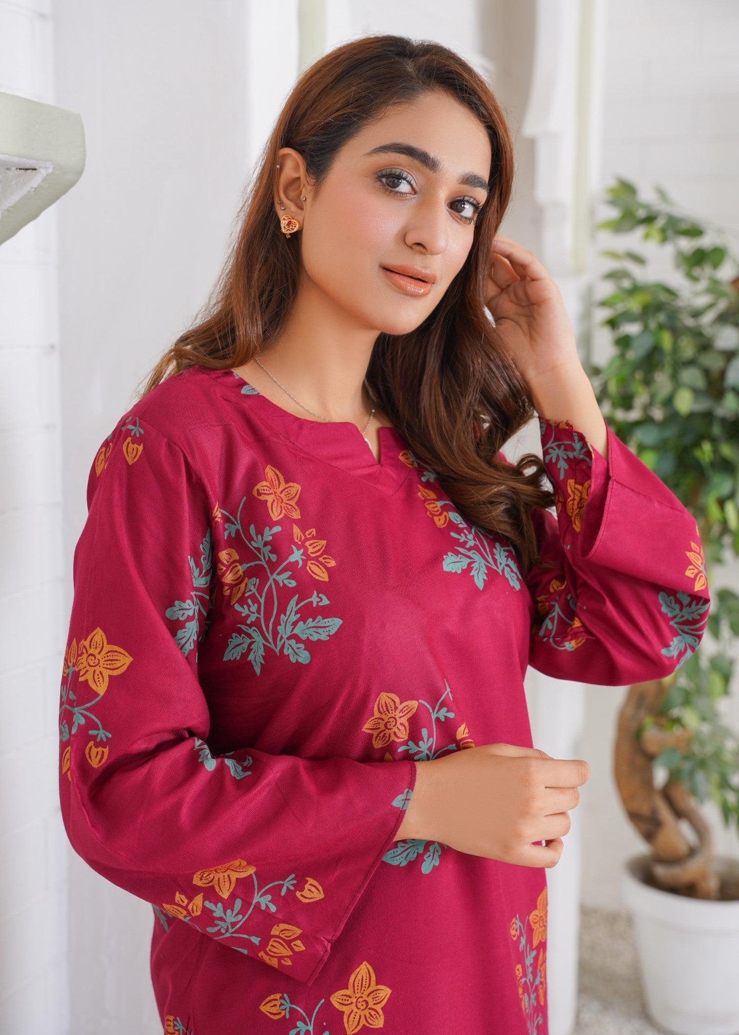 linen Gharara in Maroon