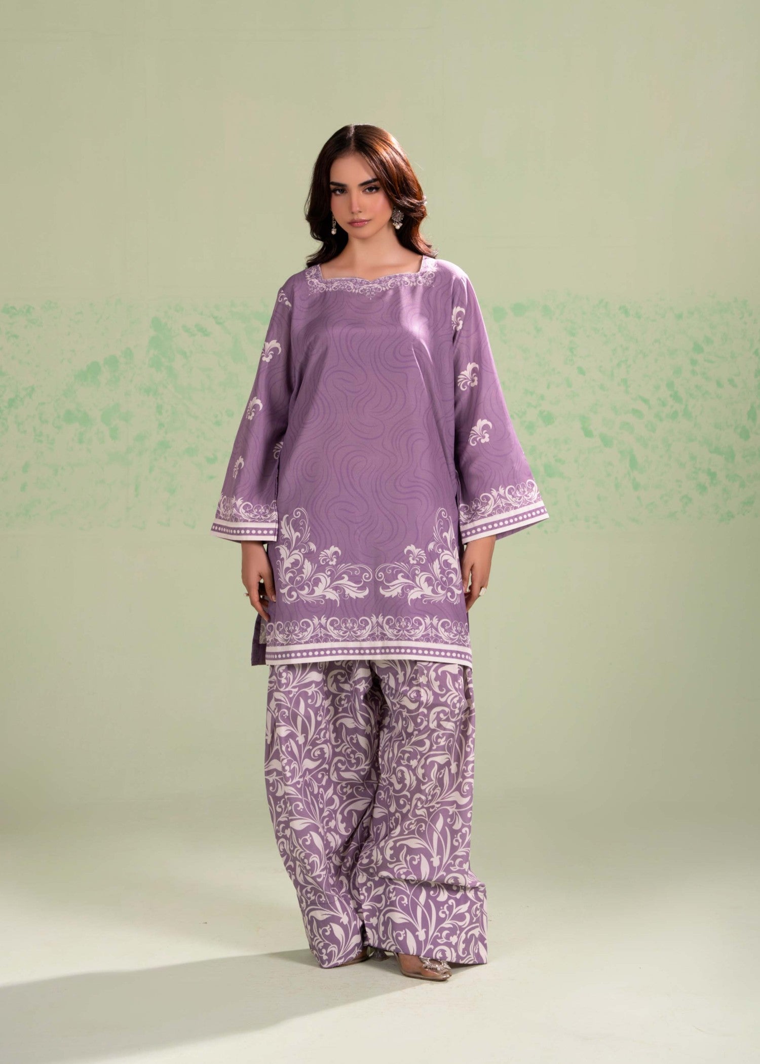 poly lawn Kurta Set in Plum