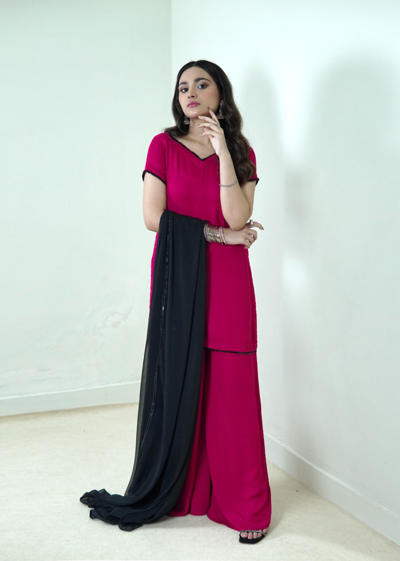 georgette Kurta Set in Rose red