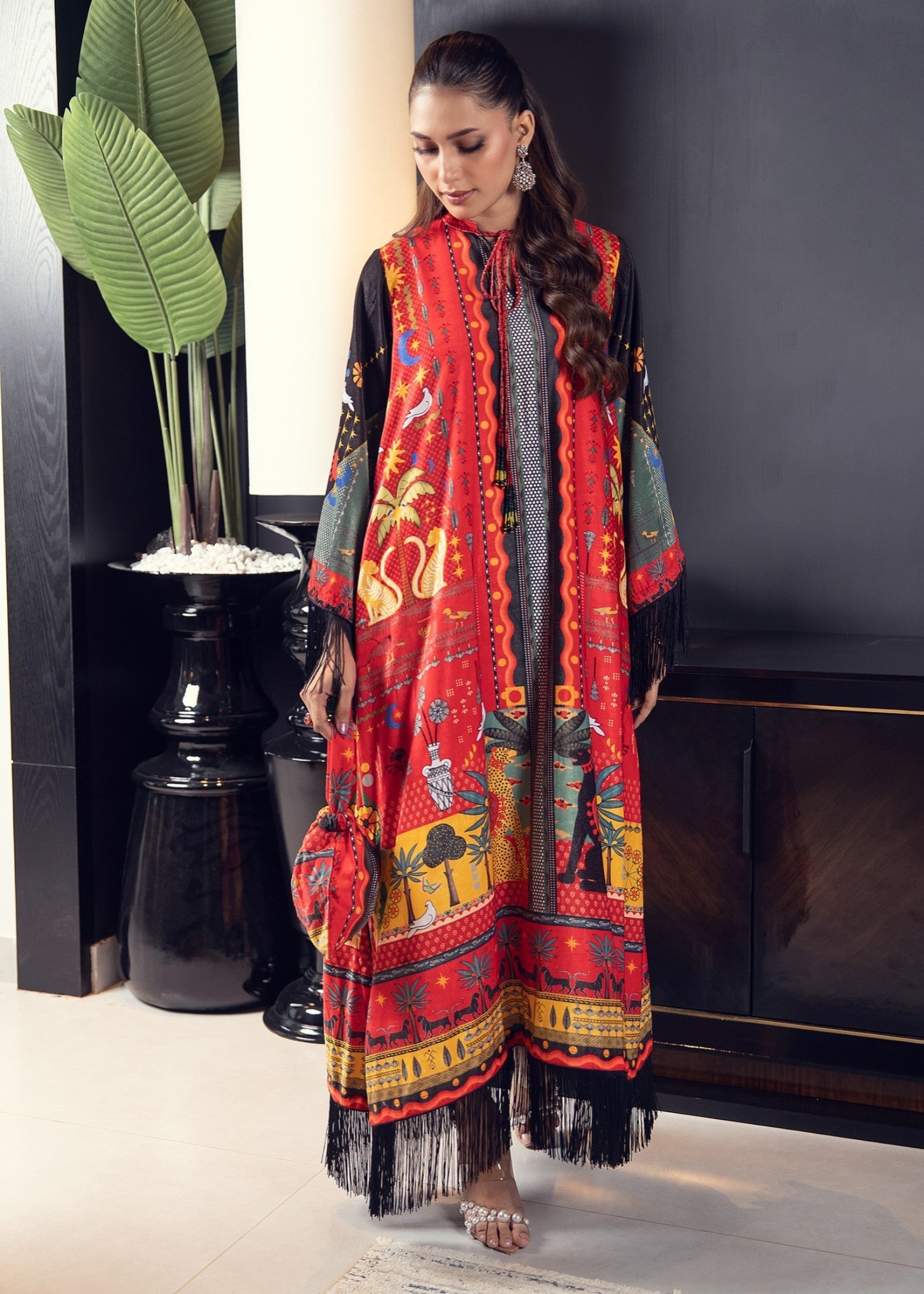 velvet Kaftan in Poppy red