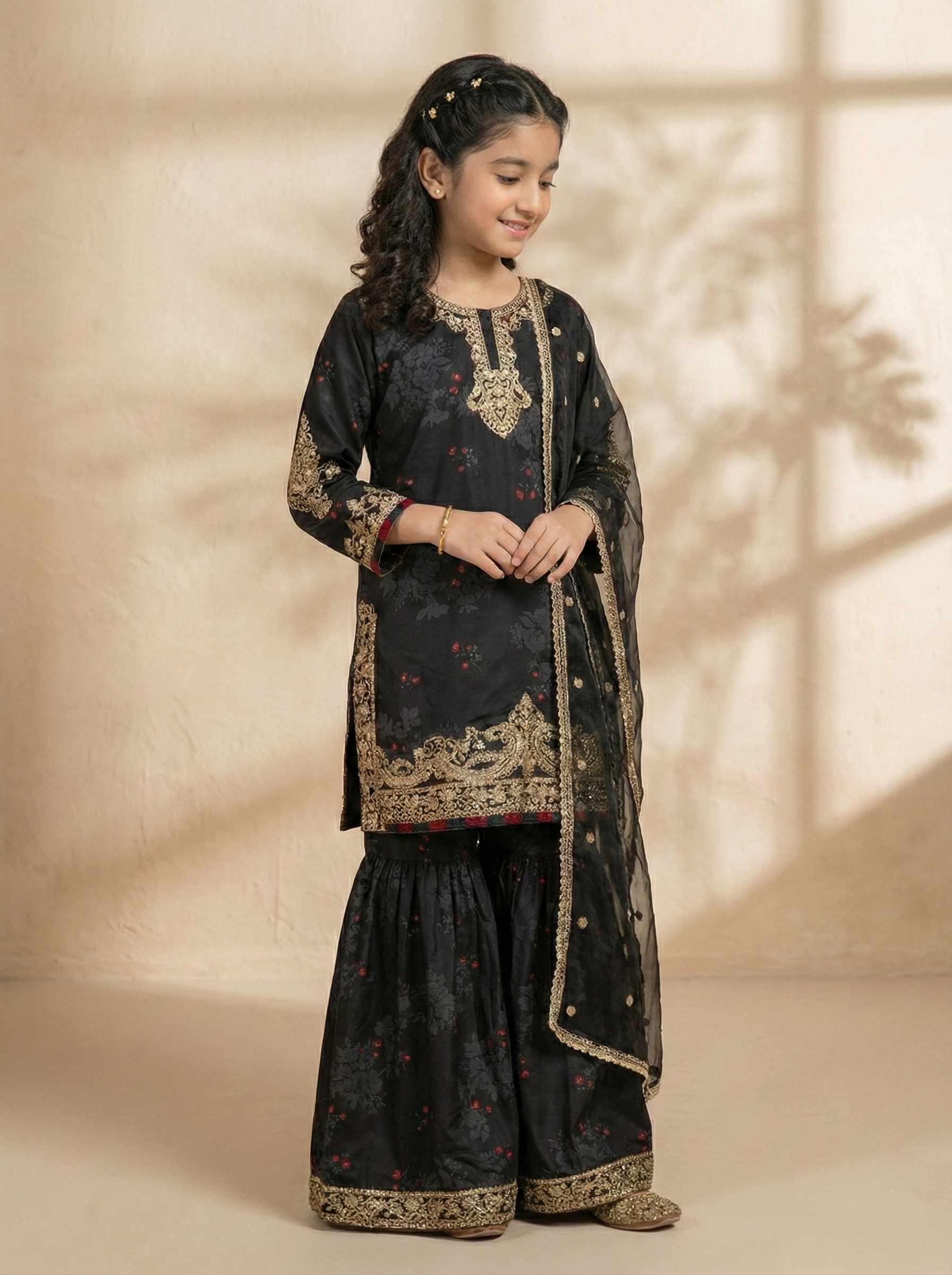 lawn Gharara in Black