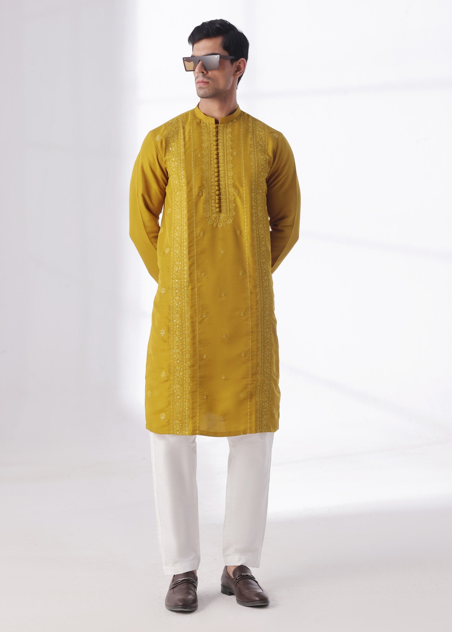 raw silk Kurta in Mustard