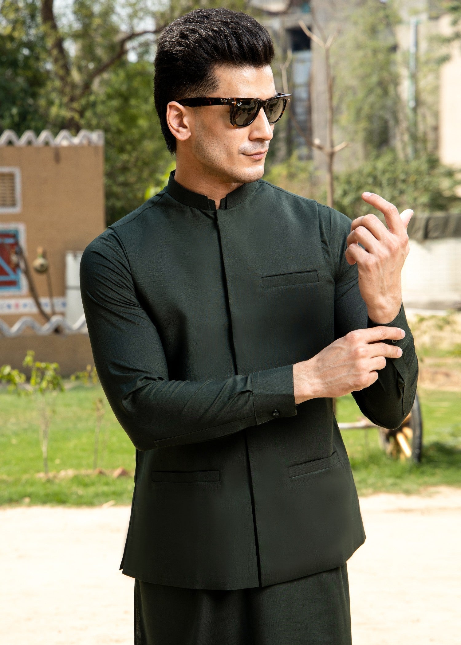 wash & wear Waistcoat in Bottle green