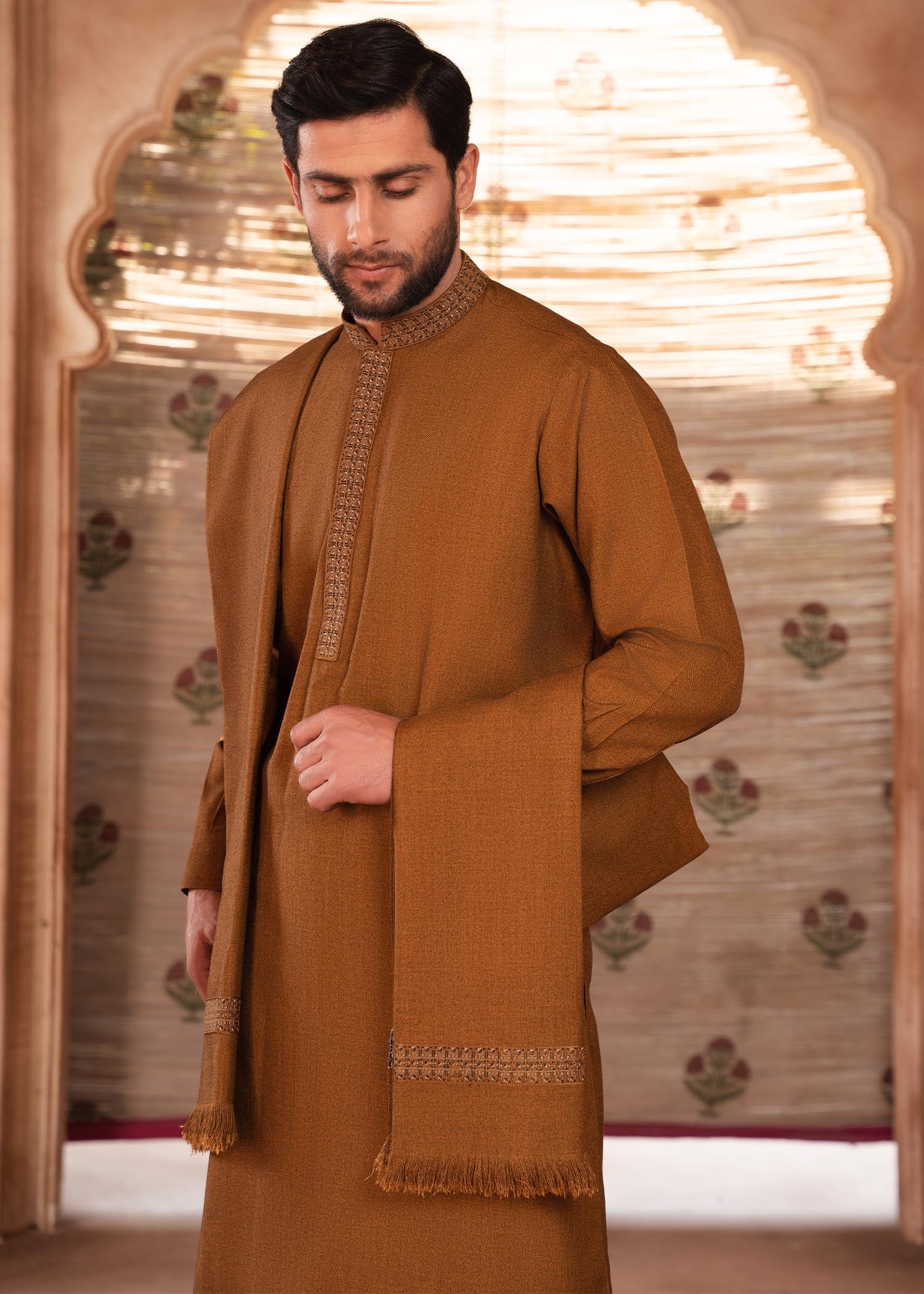 wool Shalwar Kameez in Rust orange