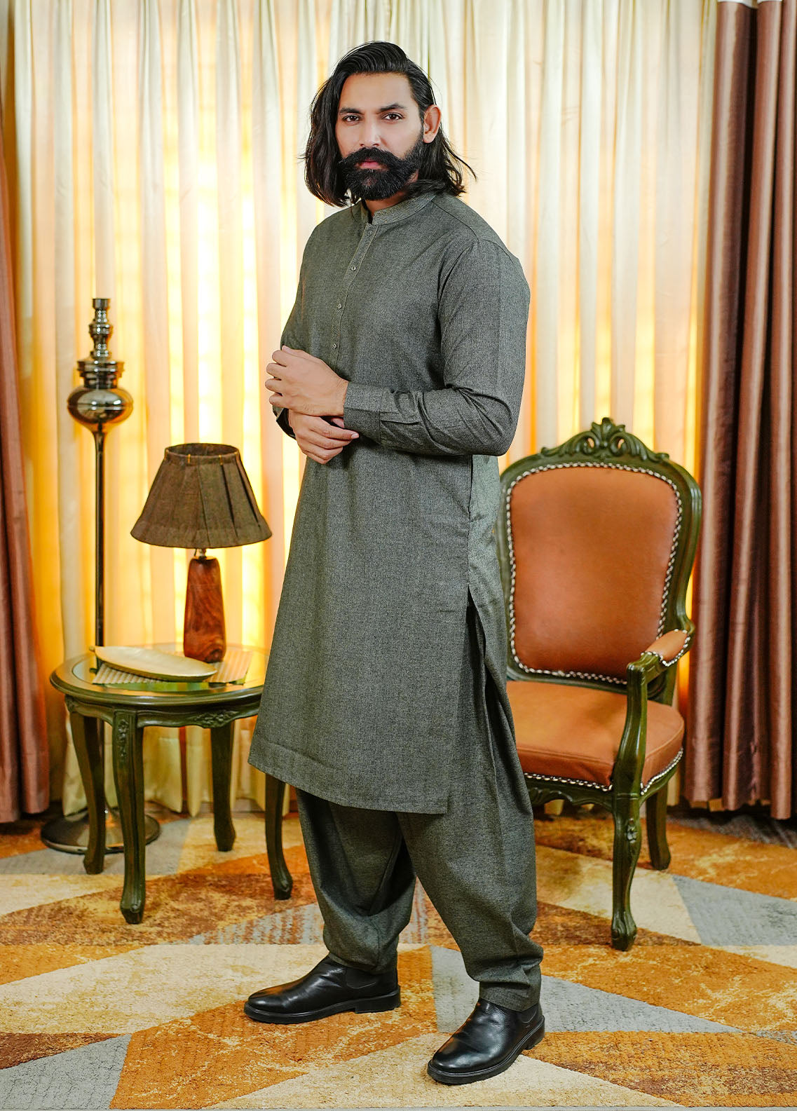 acrylic wool Shalwar Kameez in Bottle green