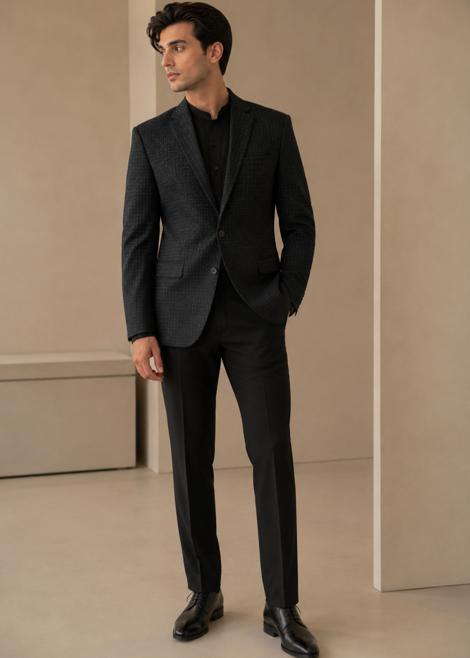 wool Blazer in Black, grey