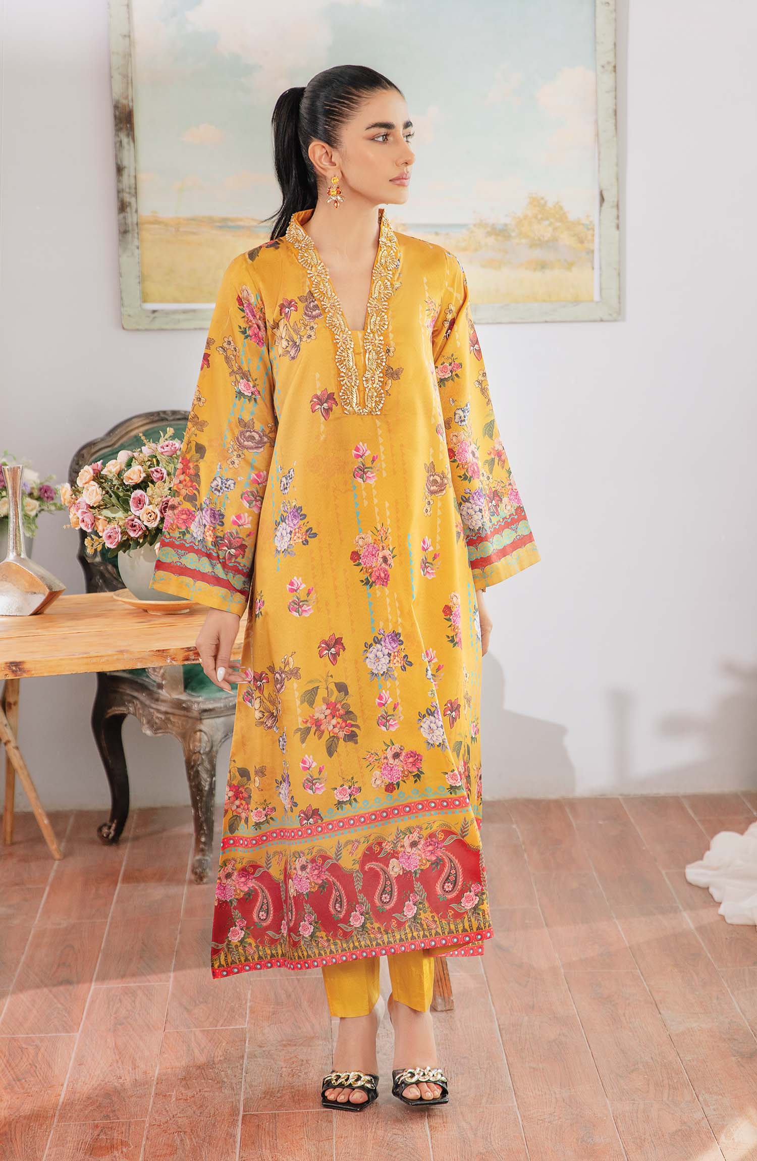 silk Kurta Set in School bus yellow