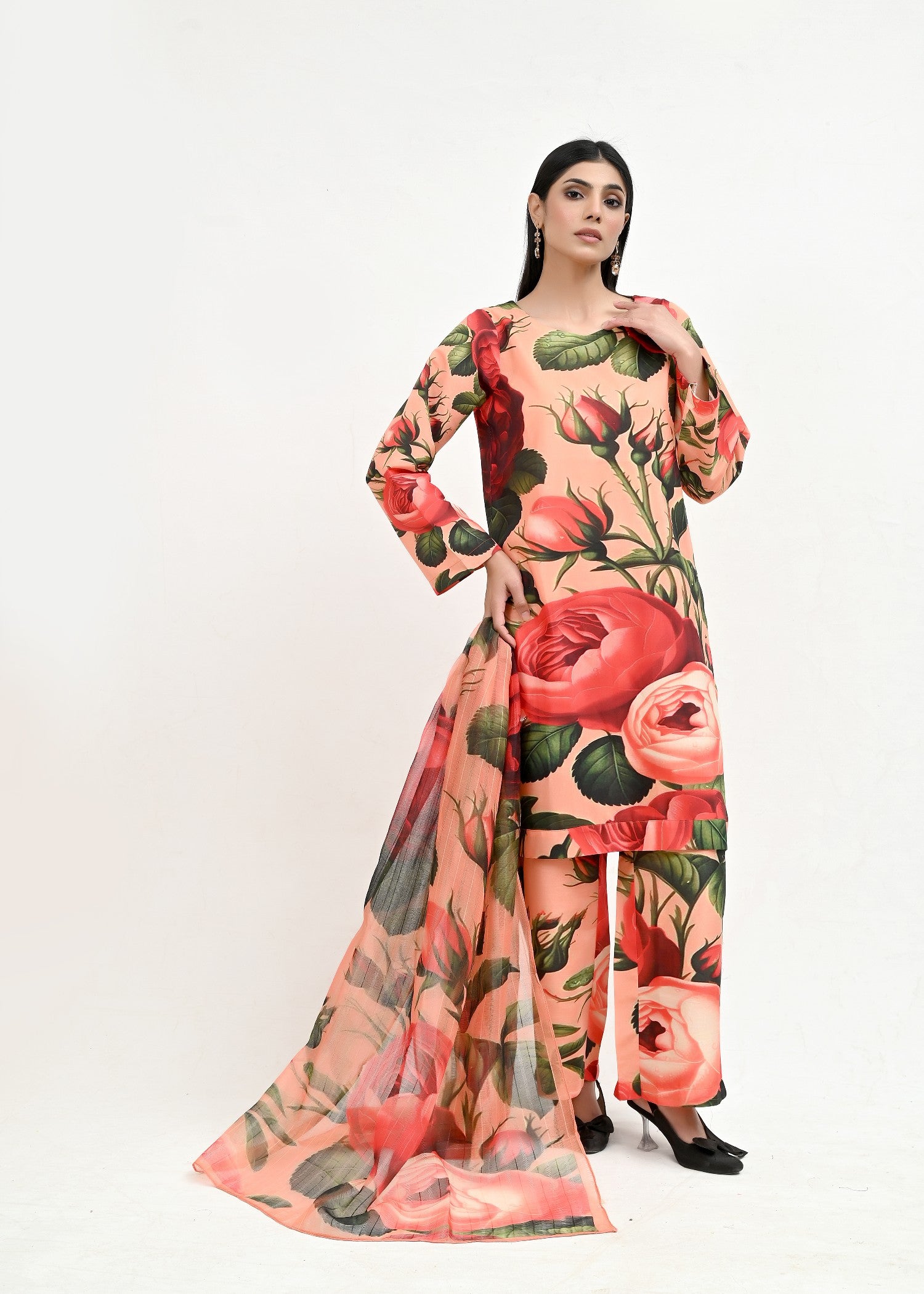 pk raw silk Kurta Set in Carrot orange