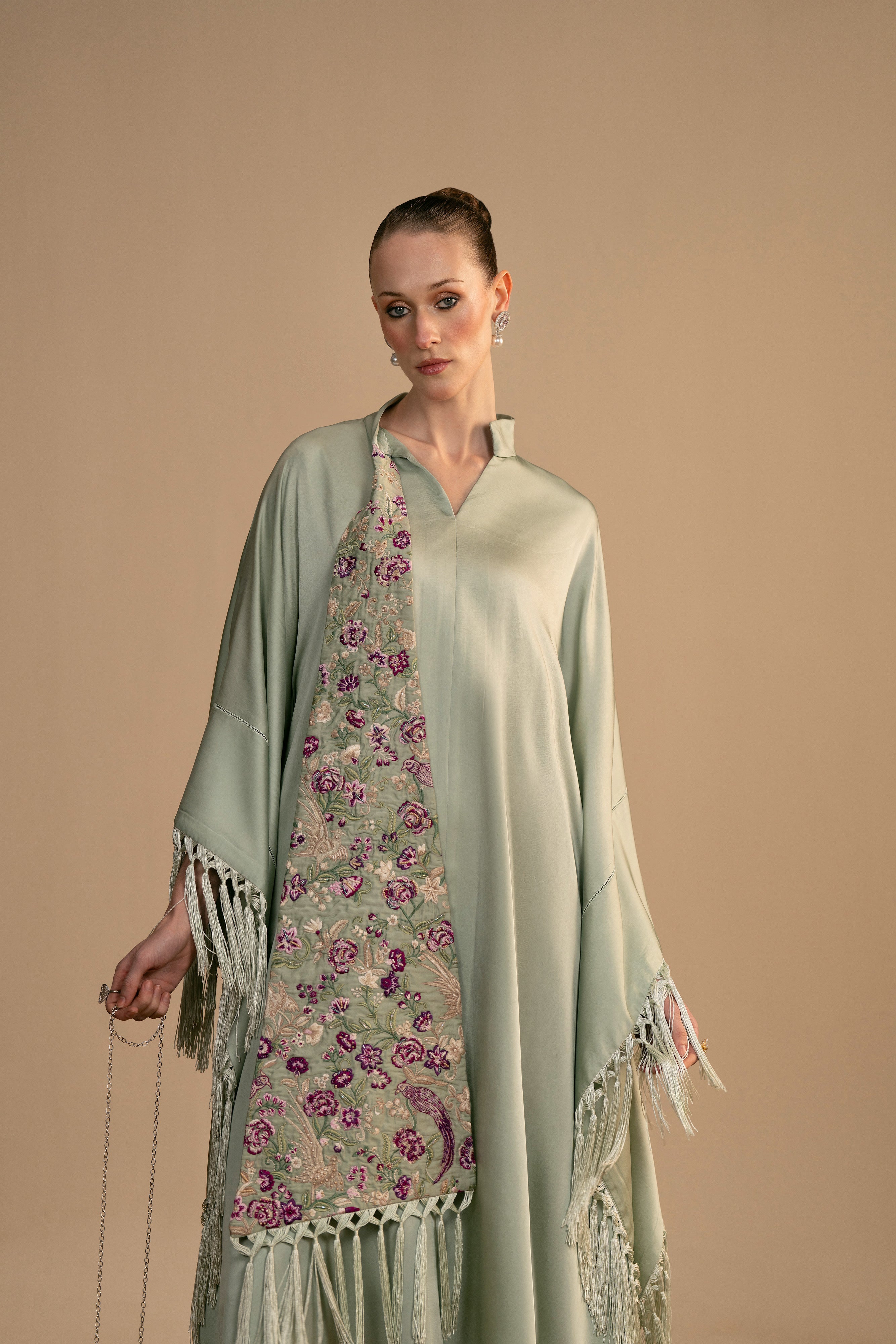satin silk Kaftan in Sage green
