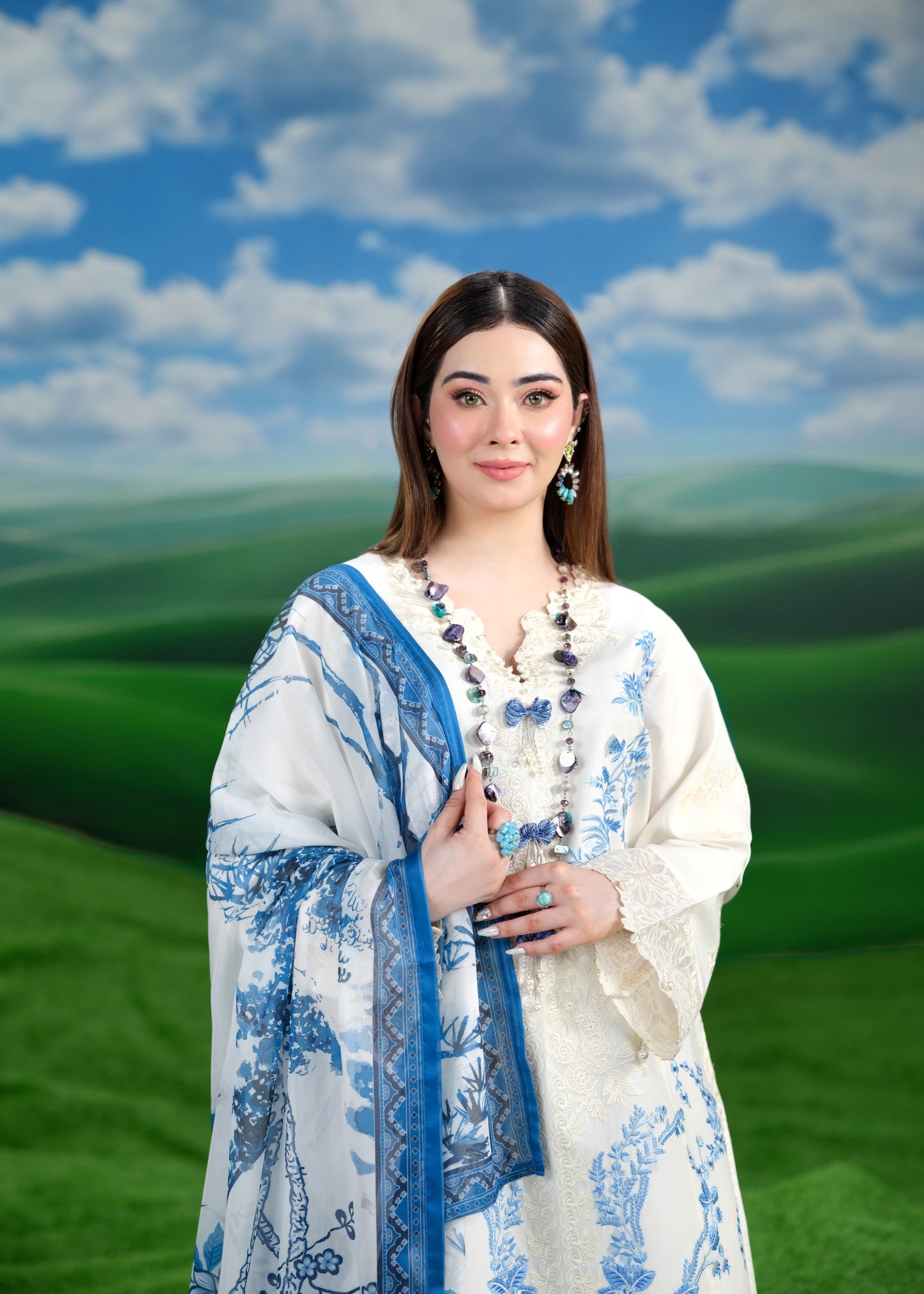 cambric cotton Kurta Set in Cream