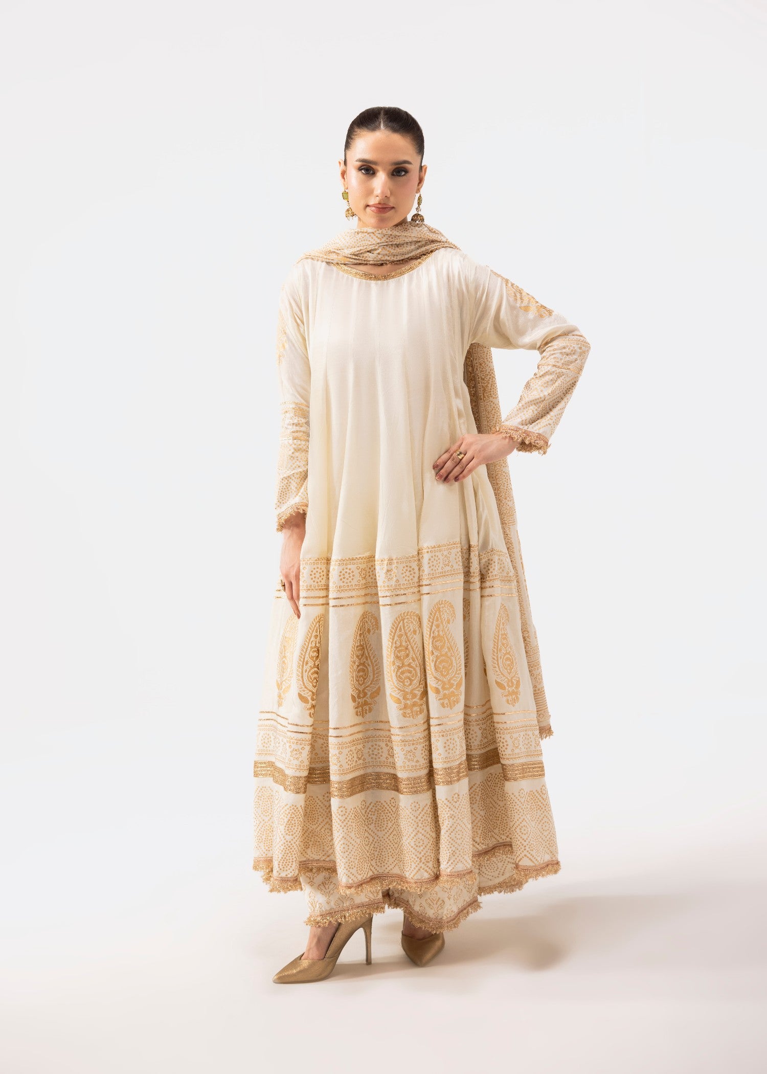 cotton silk Pishwas in Ivory