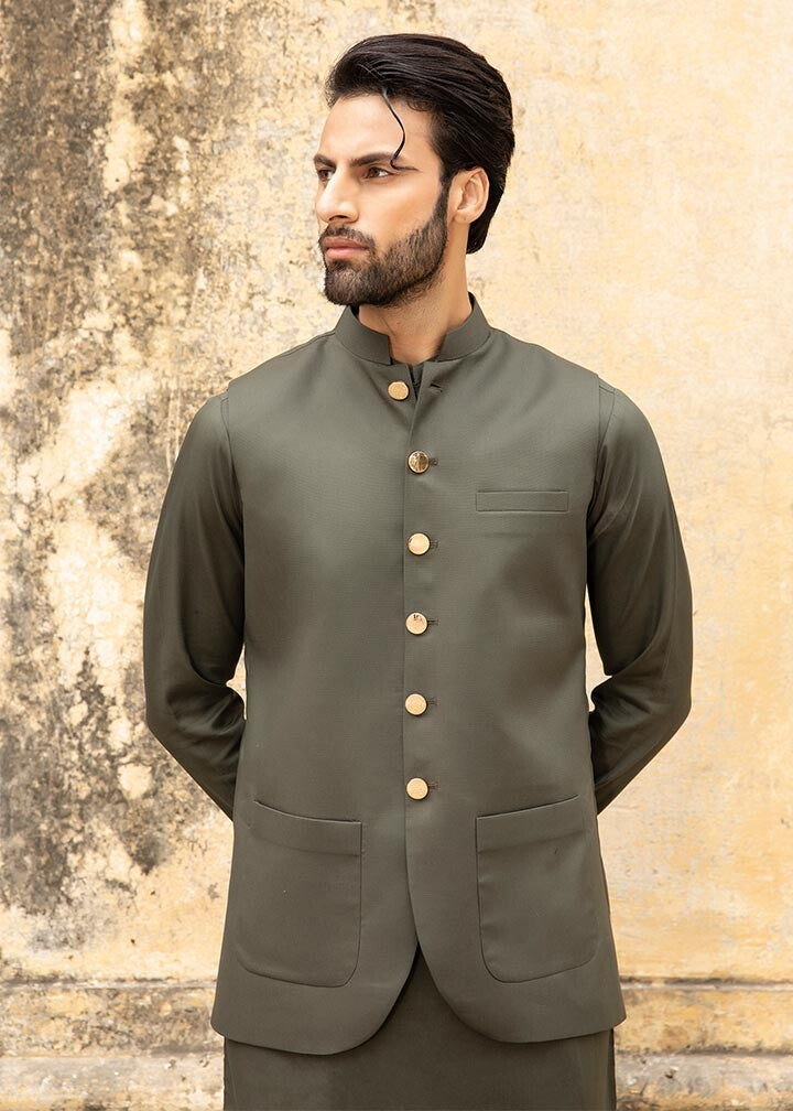 cotton Waistcoat in Olive green