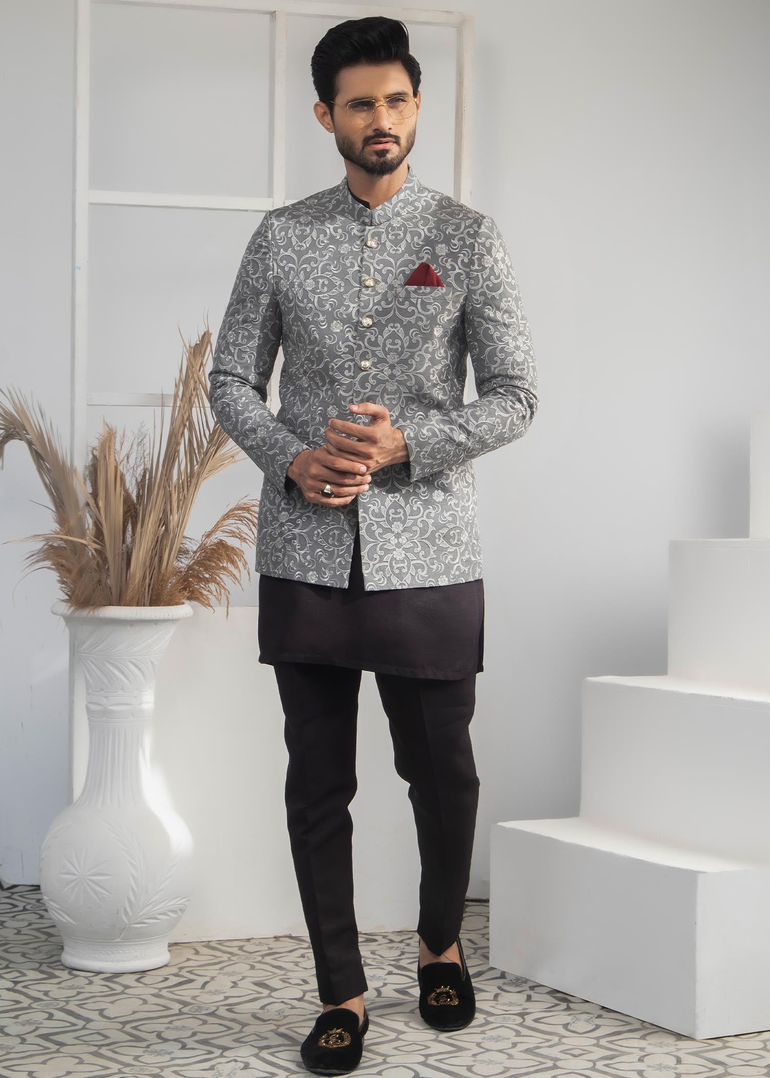 raw silk Prince Coat in Steal grey