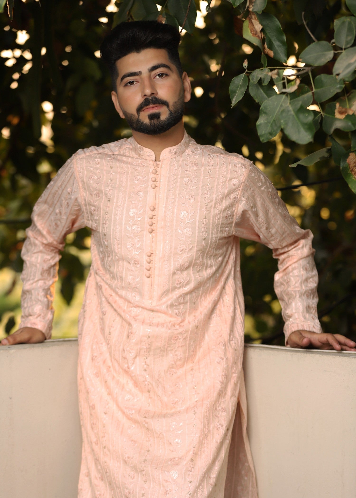 cotton silk Kurta in Peach pink
