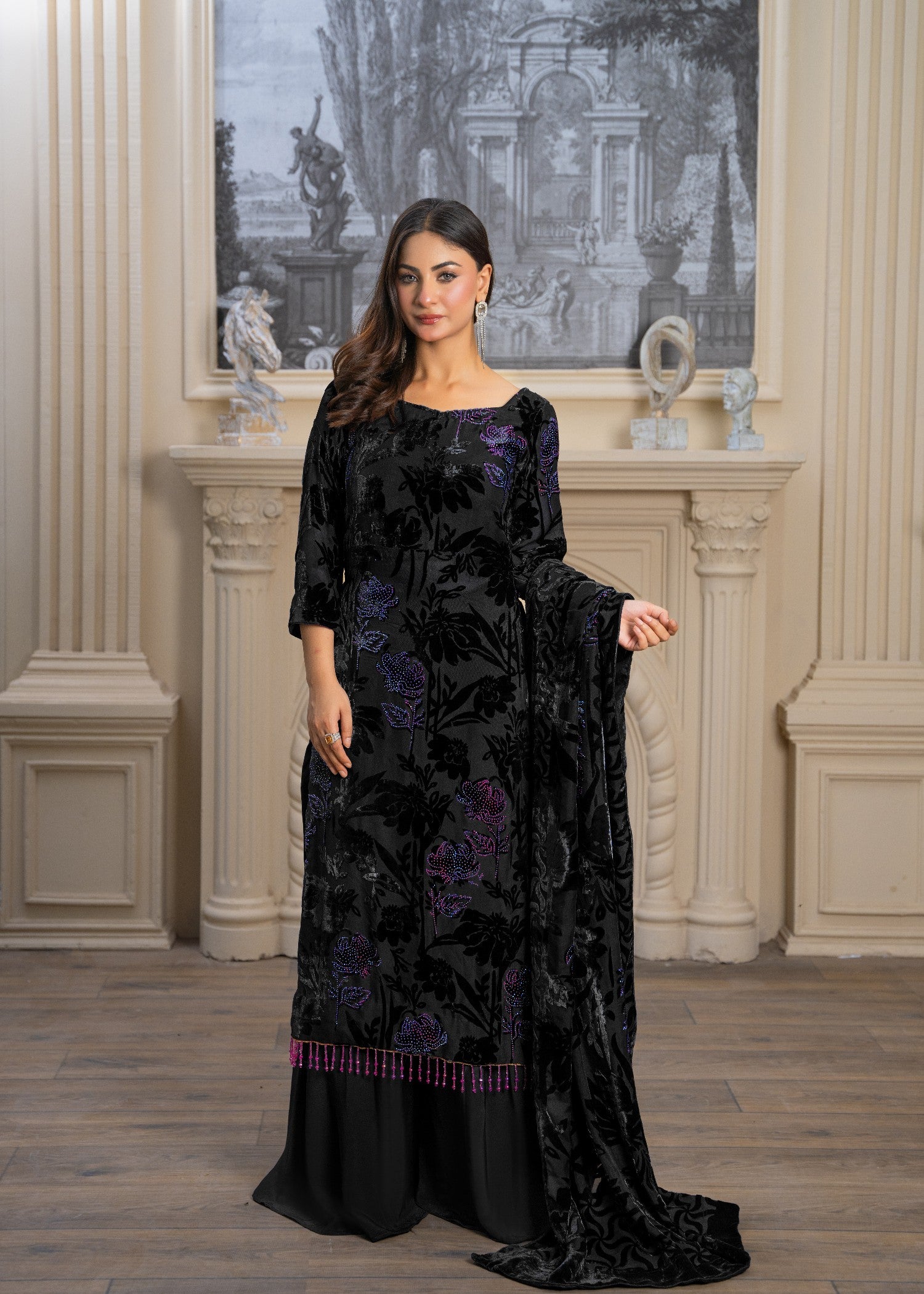 velvet Sharara in Black