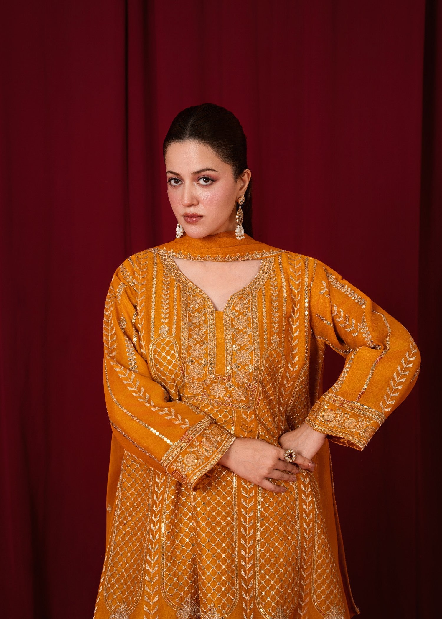 chiffon Gharara in Orange