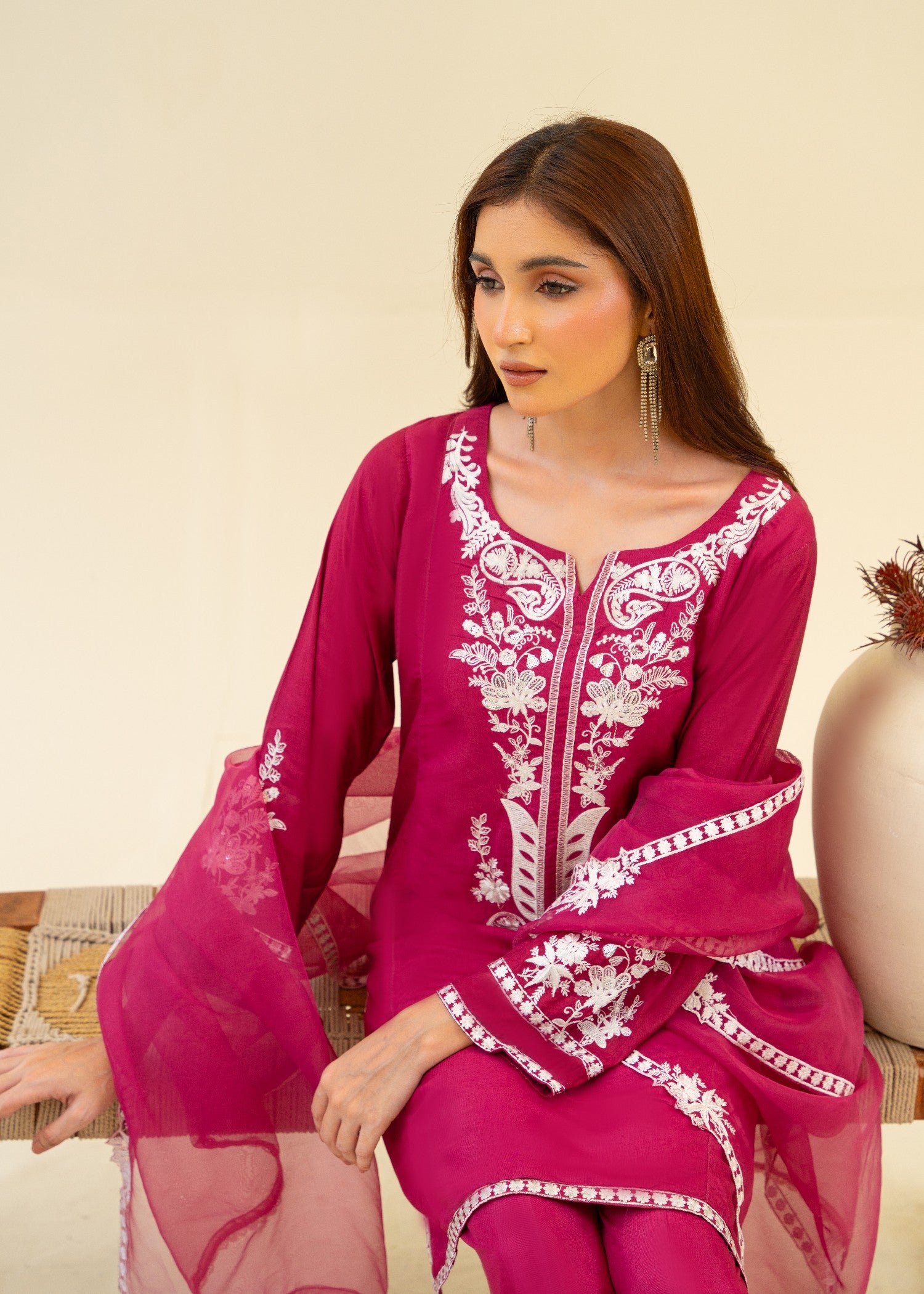 viscose raw silk Kurta Set in Burgundy