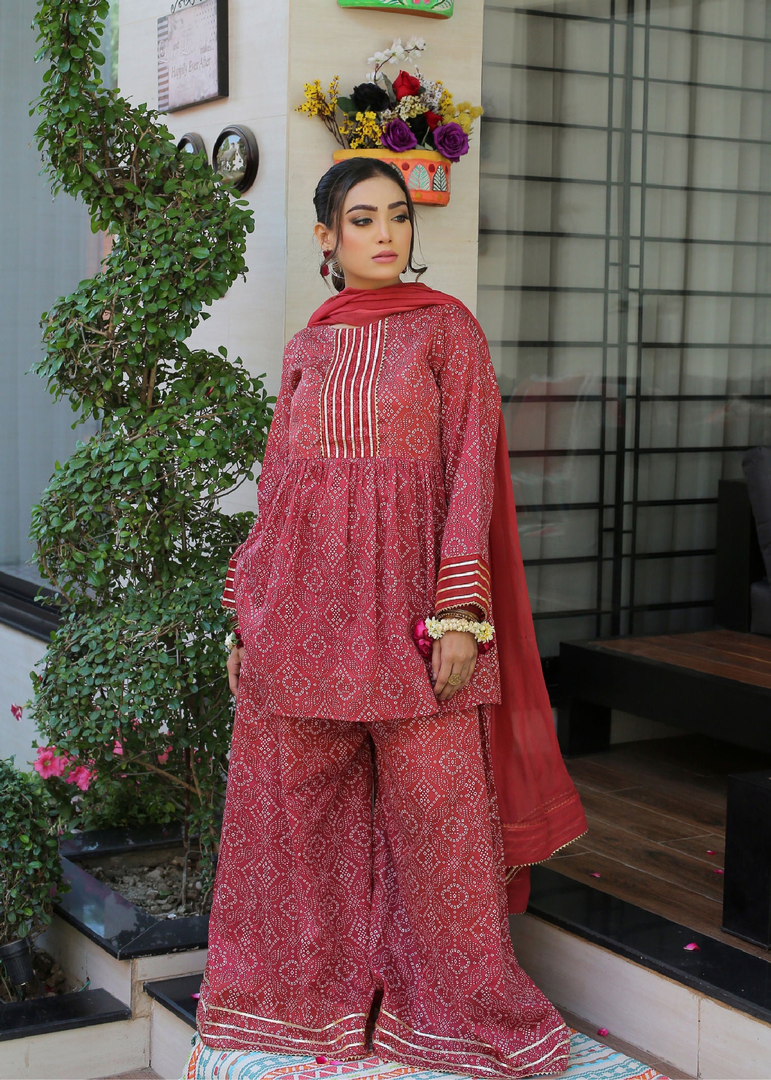 lawn Sharara in Maroon