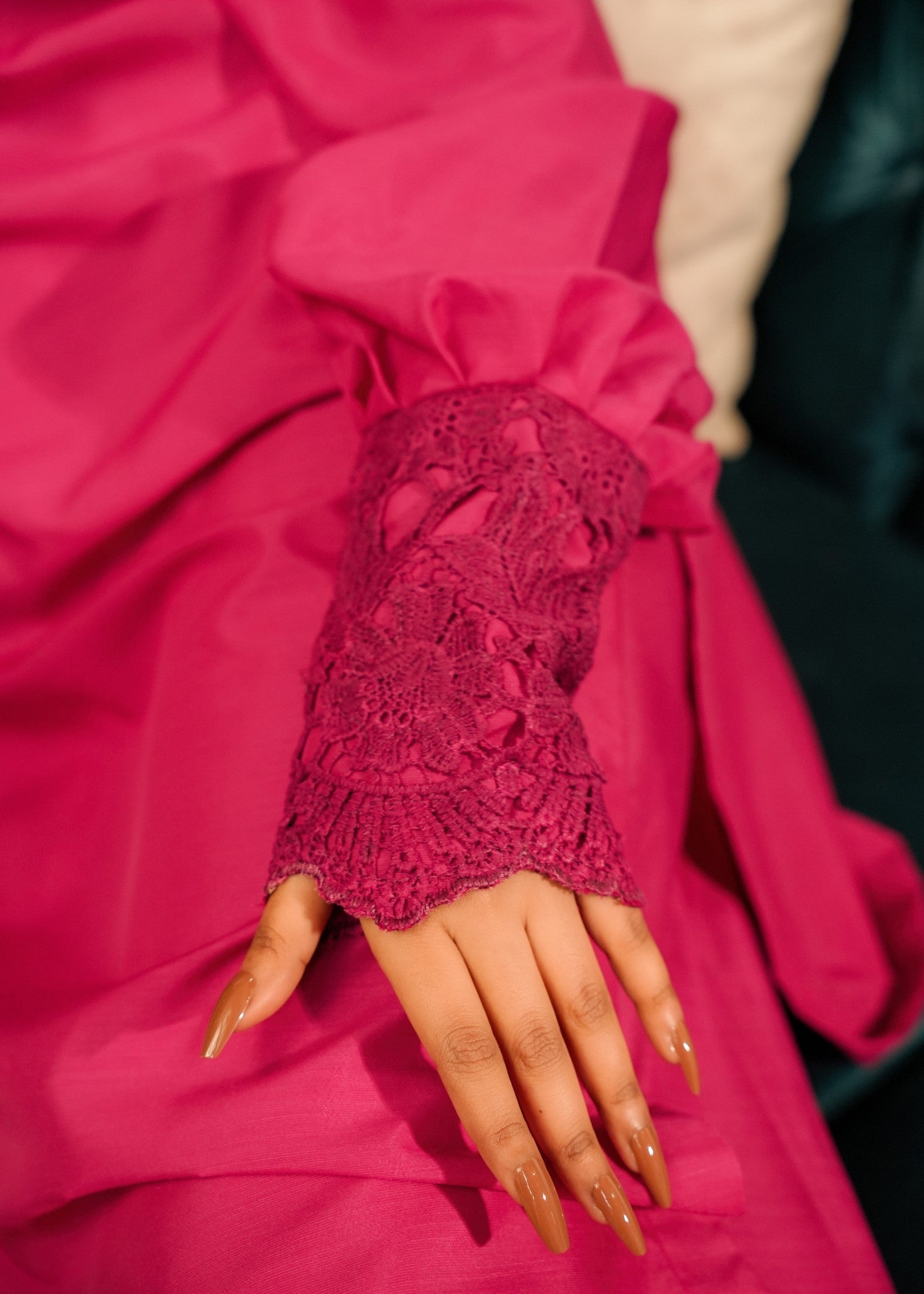 korean raw silk Kurta Set in Deep pink