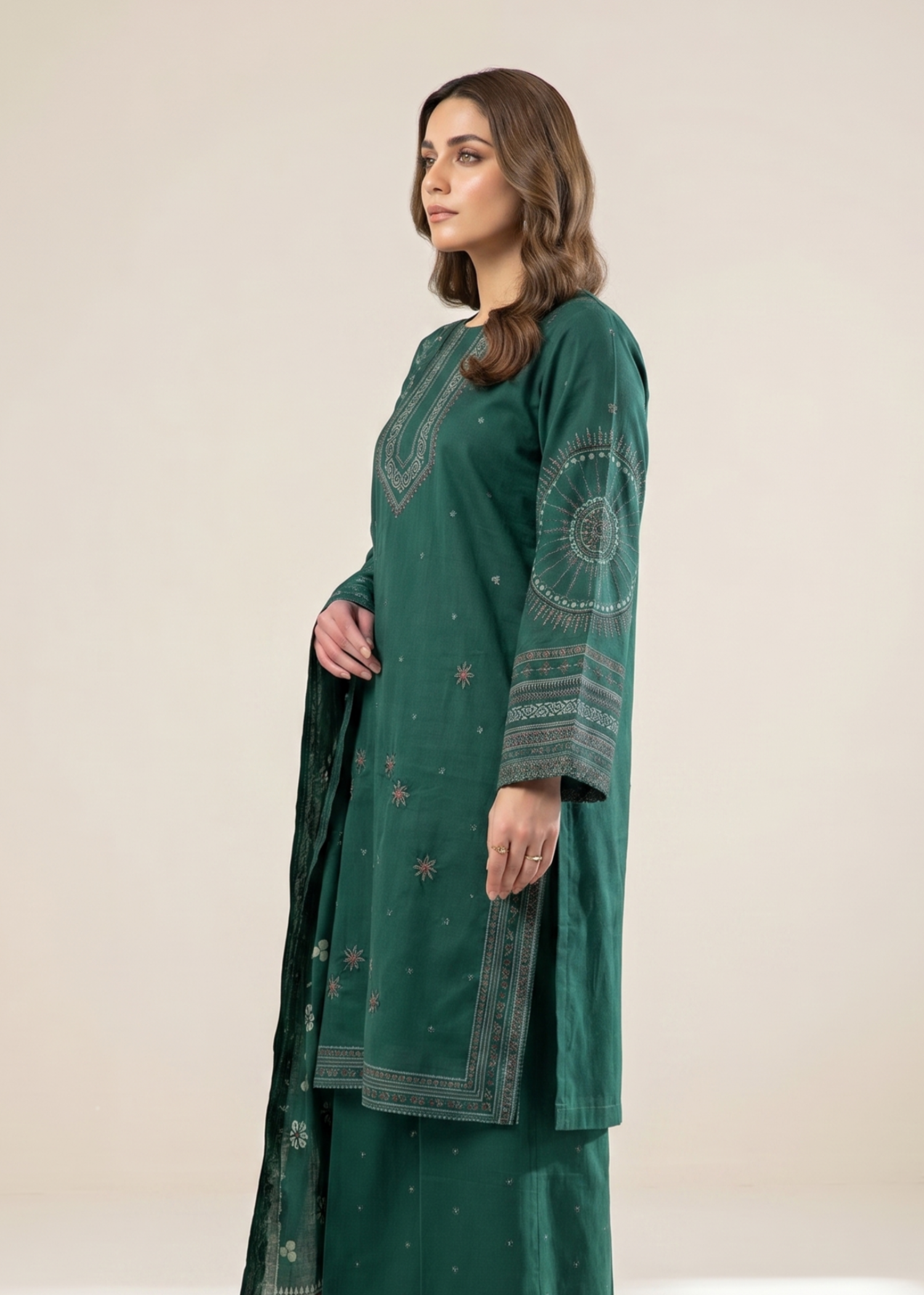 cotton dobby Kurta Set in Bottle green