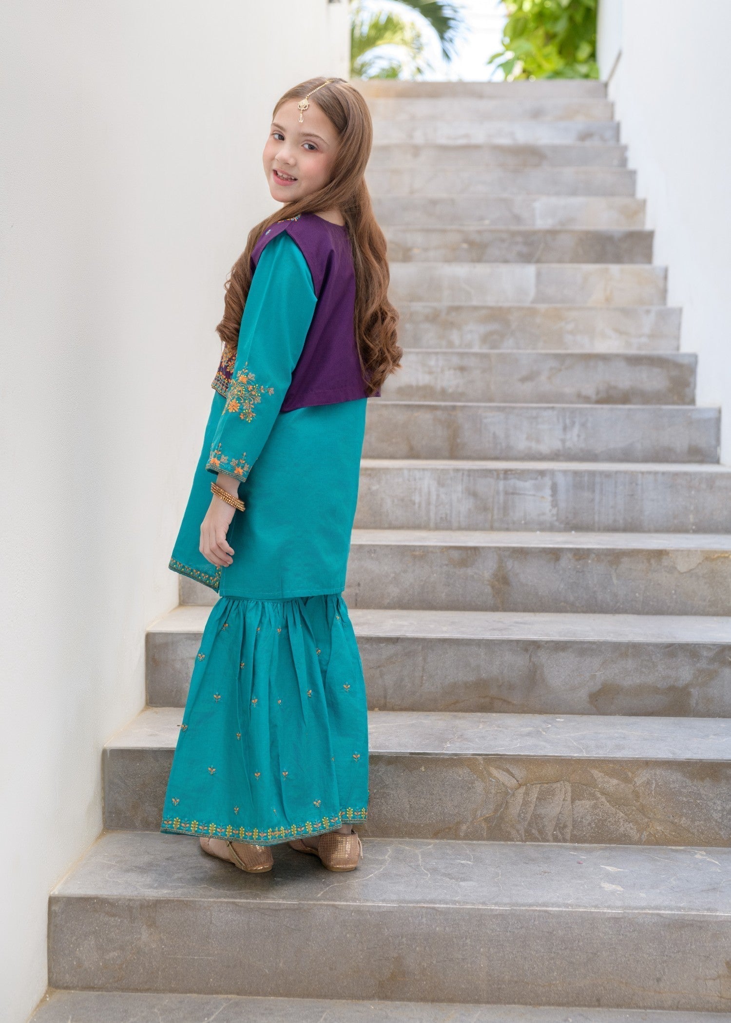 cotton Gharara in Teal