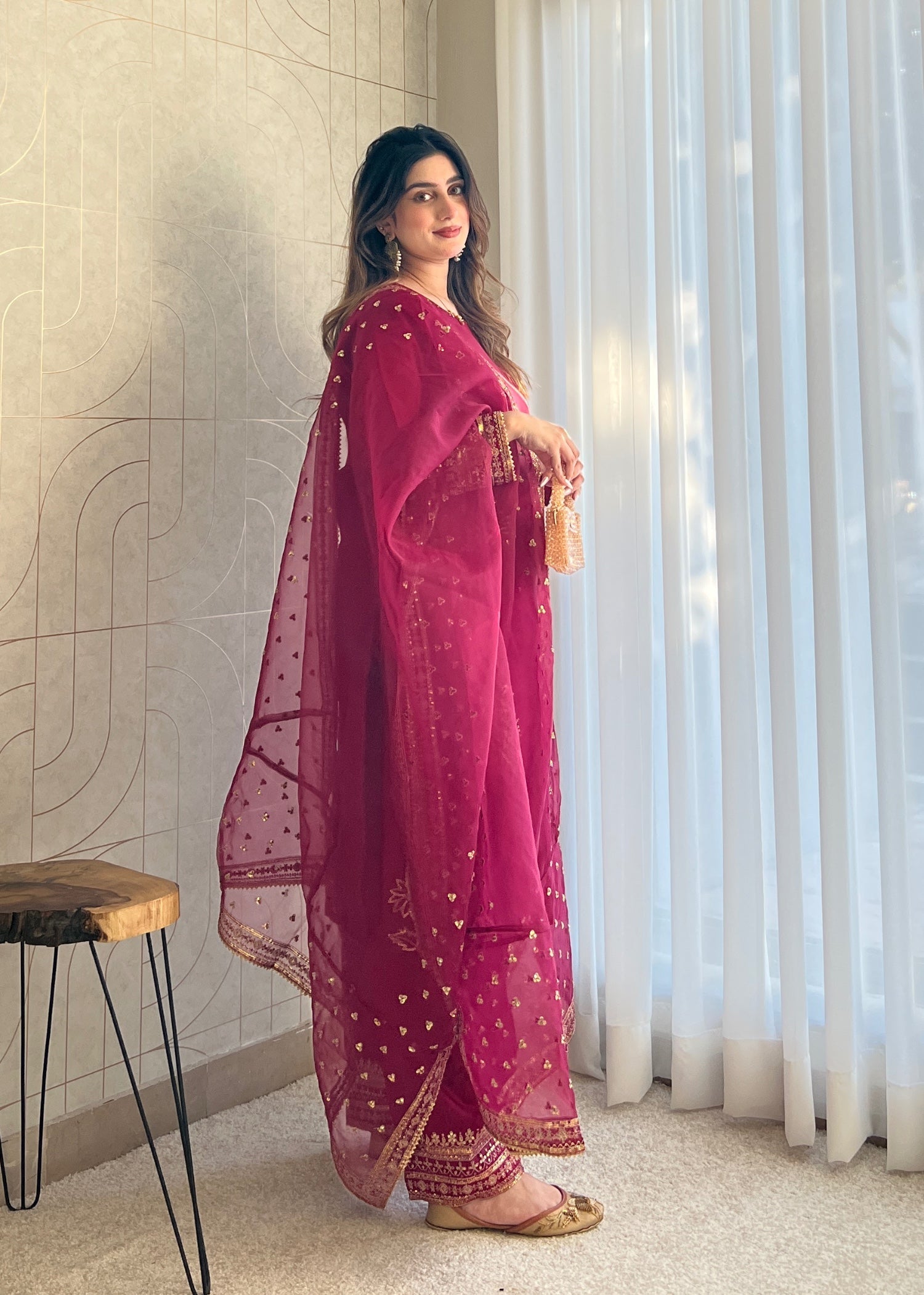 silk Kurta Set in Magenta haze
