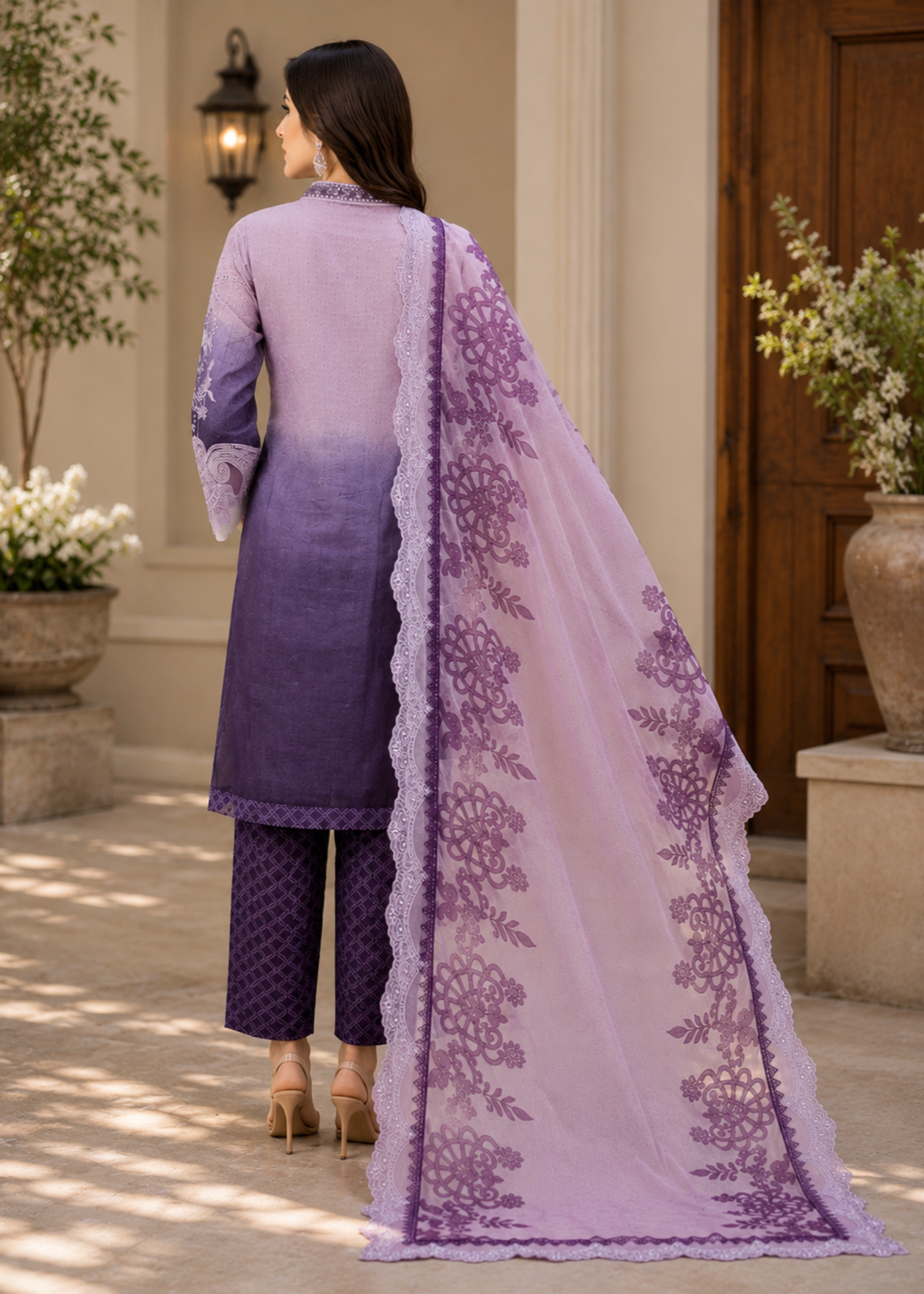 lawn Kurta Set in Lilac, purple heart