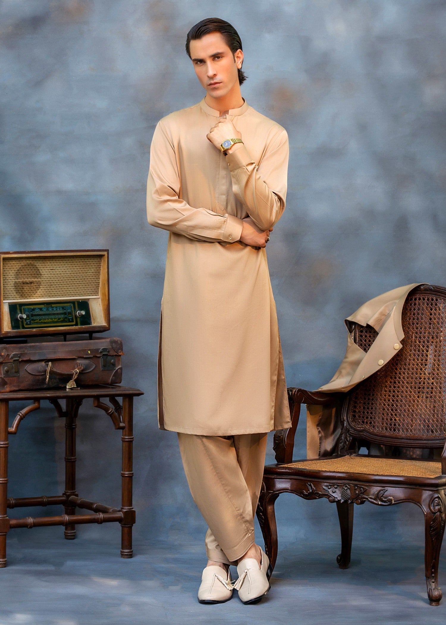 suiting Shalwar Kameez in Beige