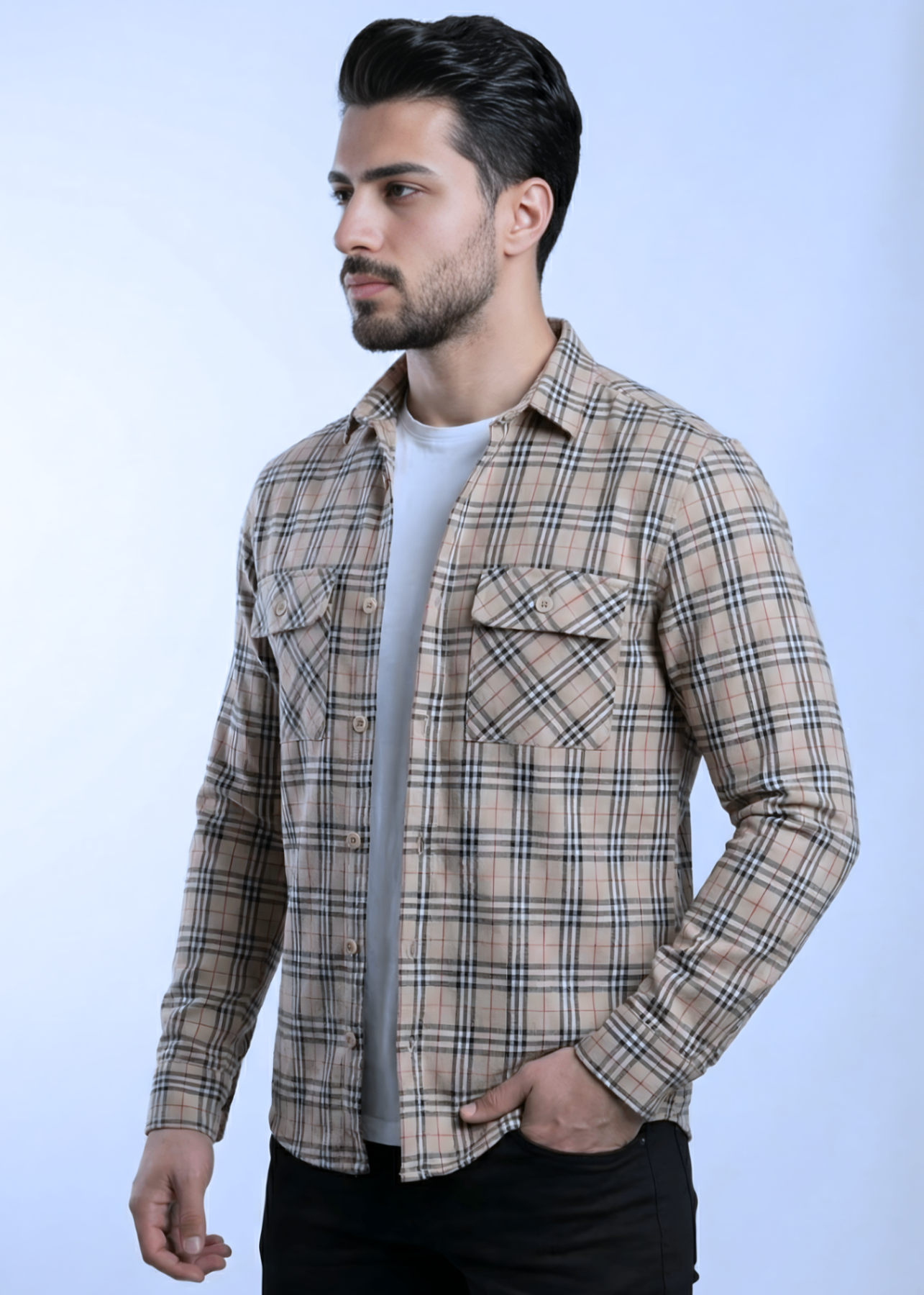 flannel Casual Shirt in Beige