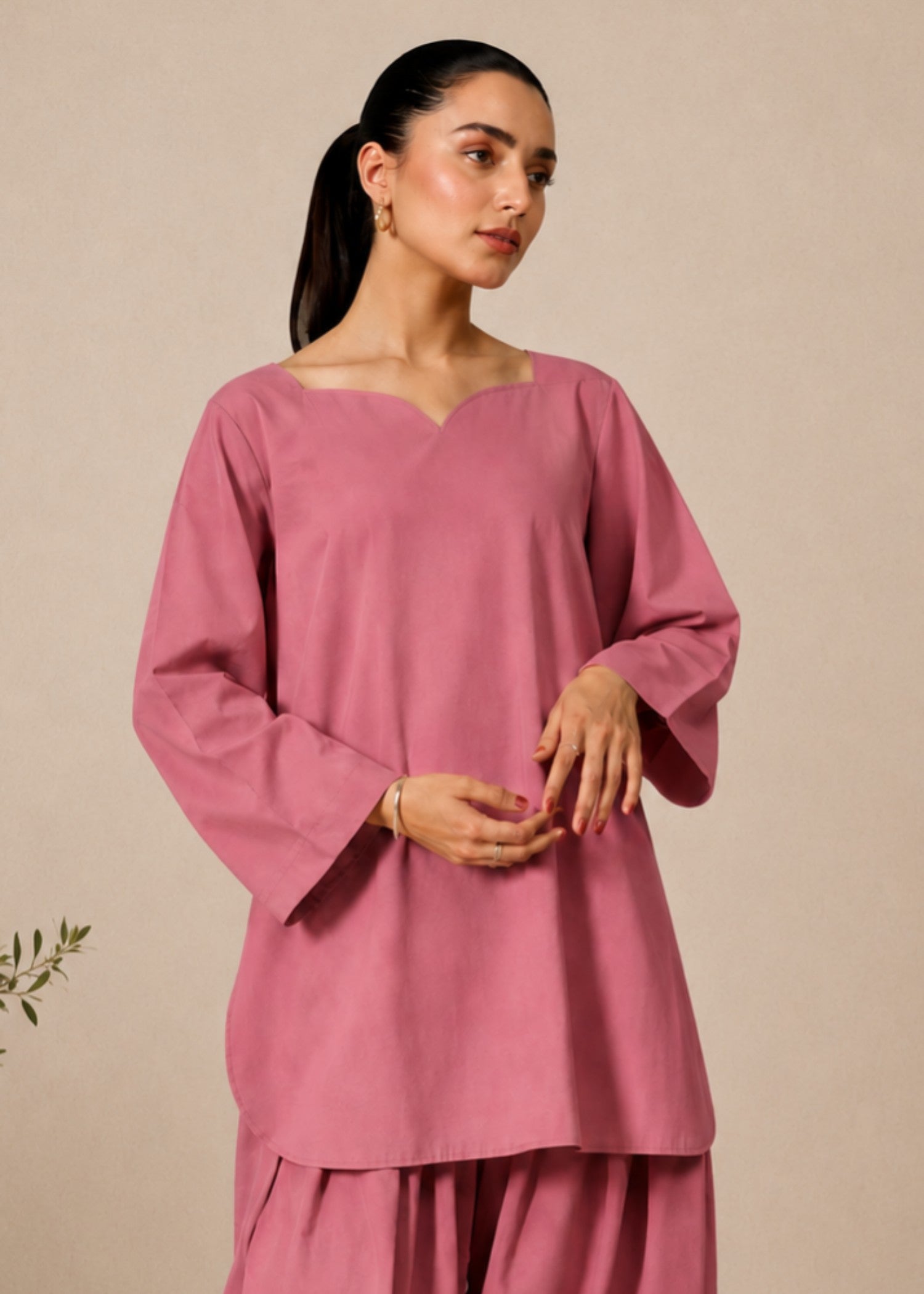 cotton Kurta Set in Thulian pink