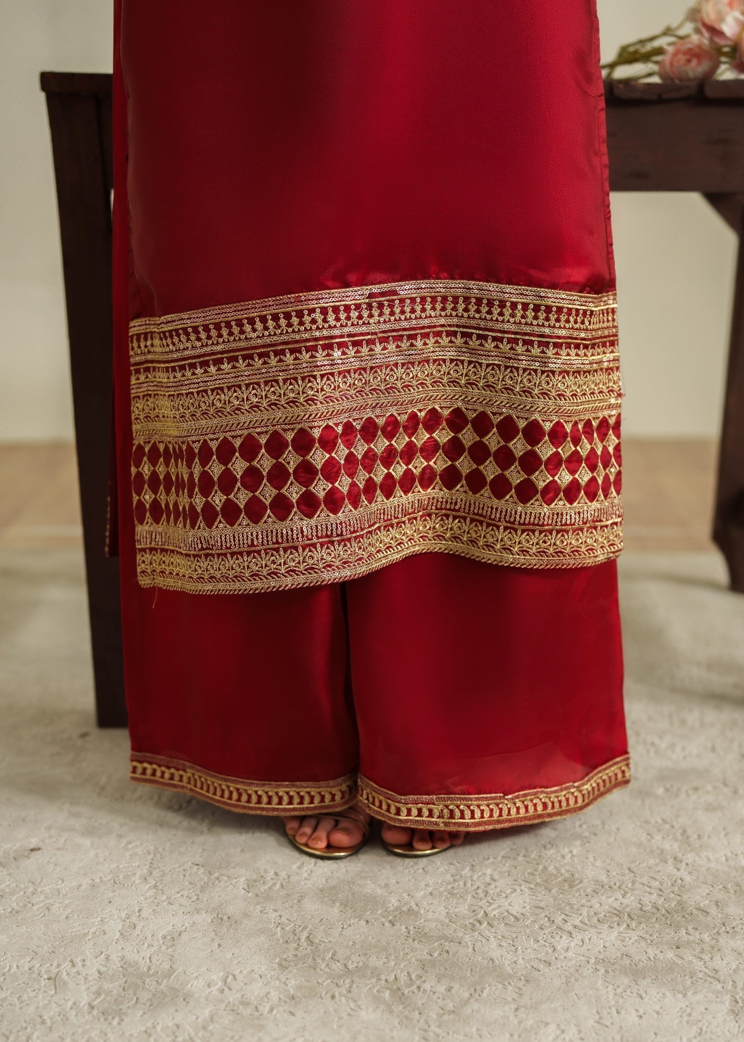 pk charmuse silk Kurta Set in Red